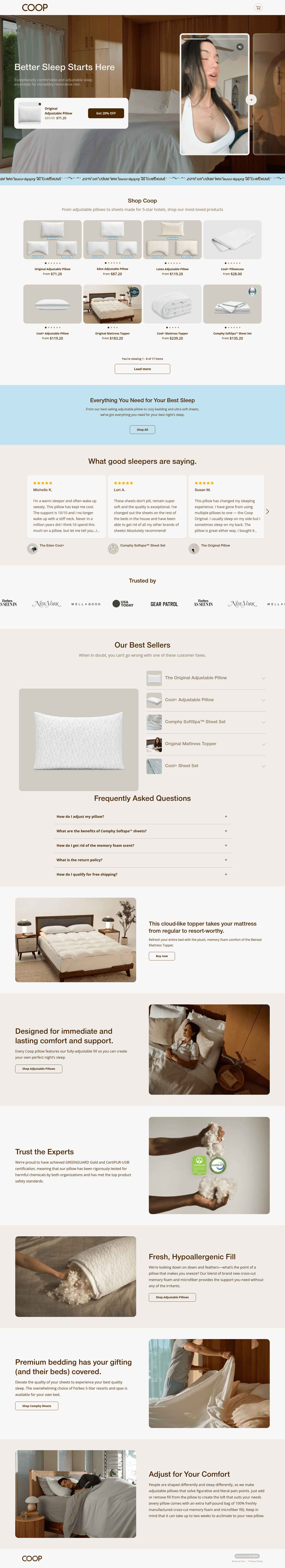 Coop Sleep Goods landing page
