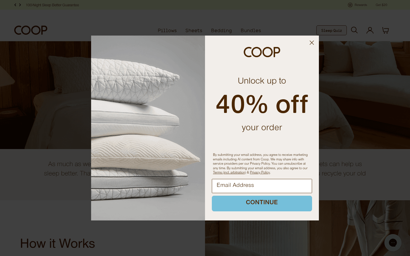 Coop Sleep Goods landing page