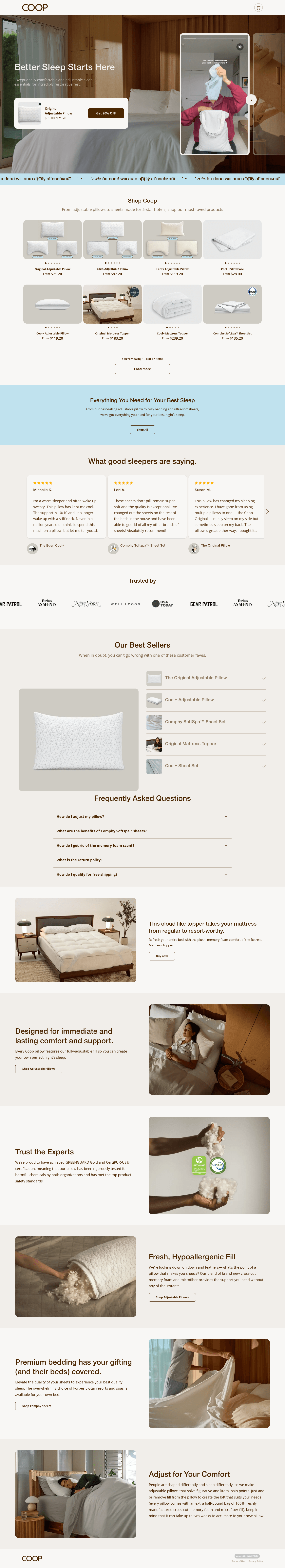Coop Sleep Goods landing page