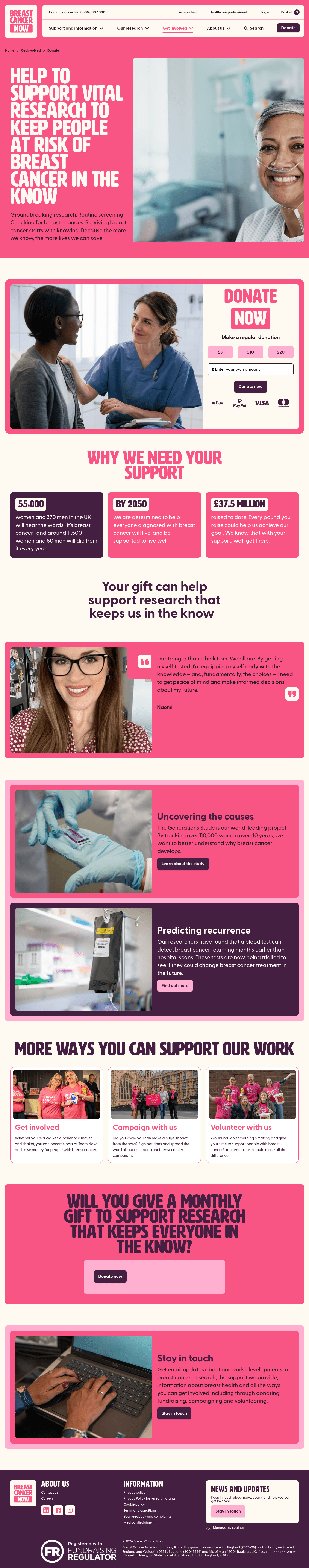 Breast Cancer Now landing page