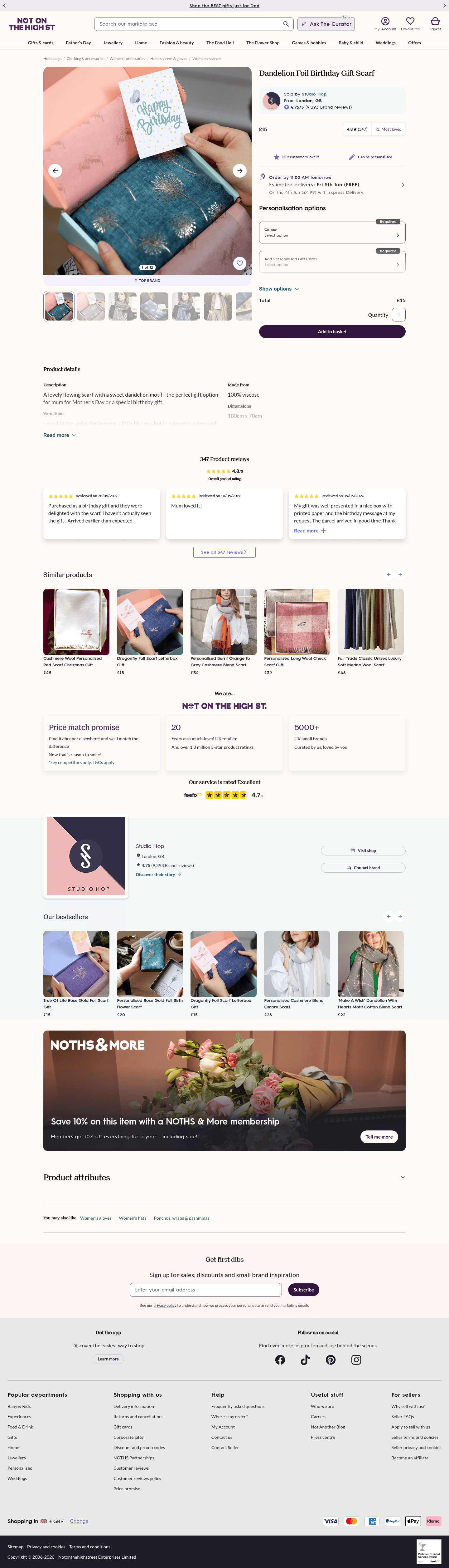 Not On The High Street landing page