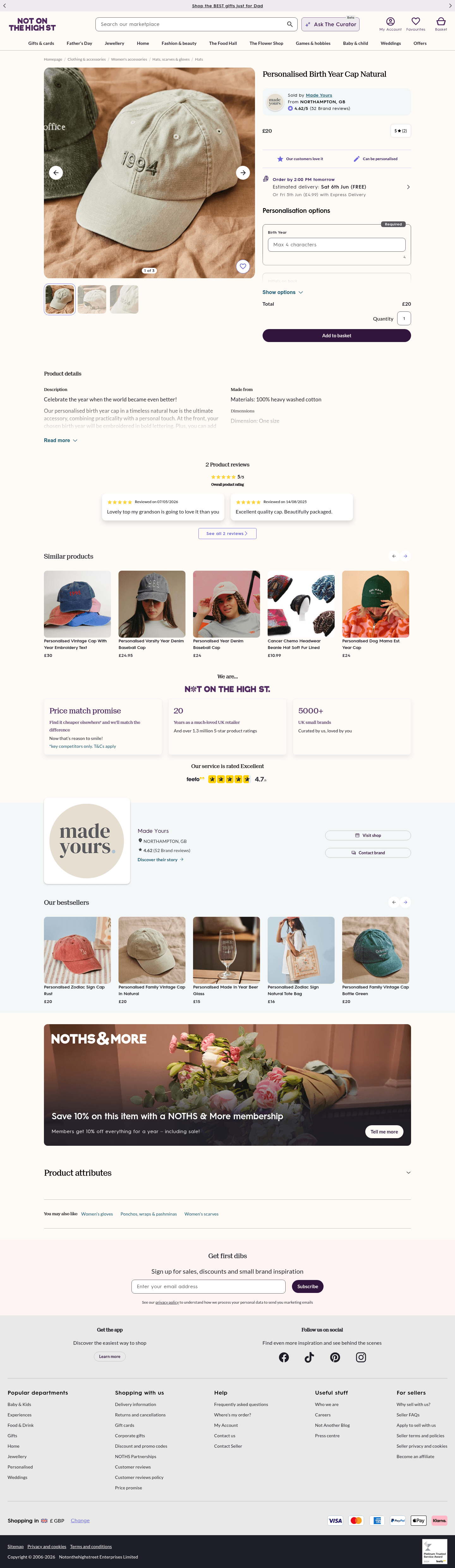 Not On The High Street landing page