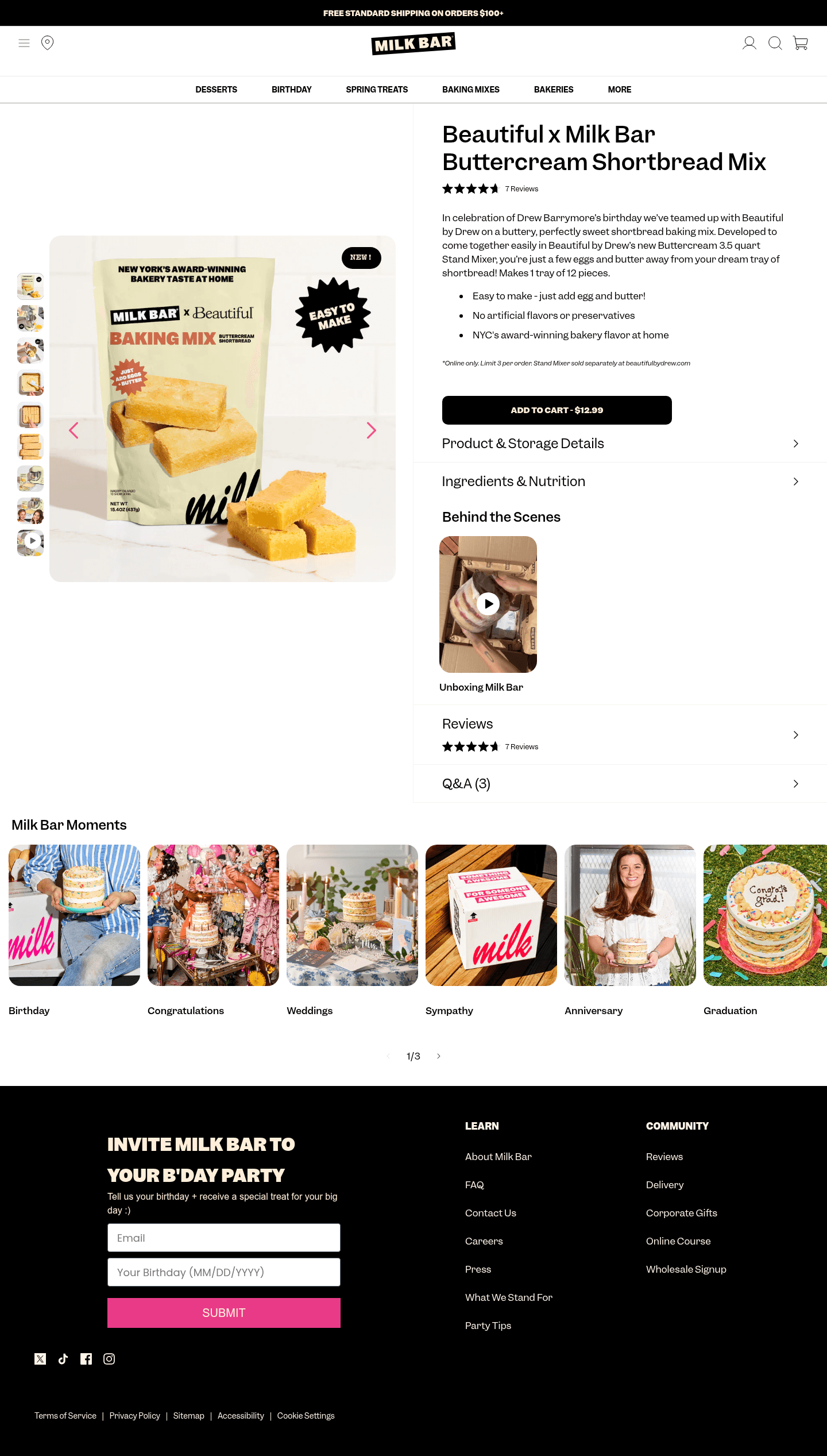 Milk Bar landing page