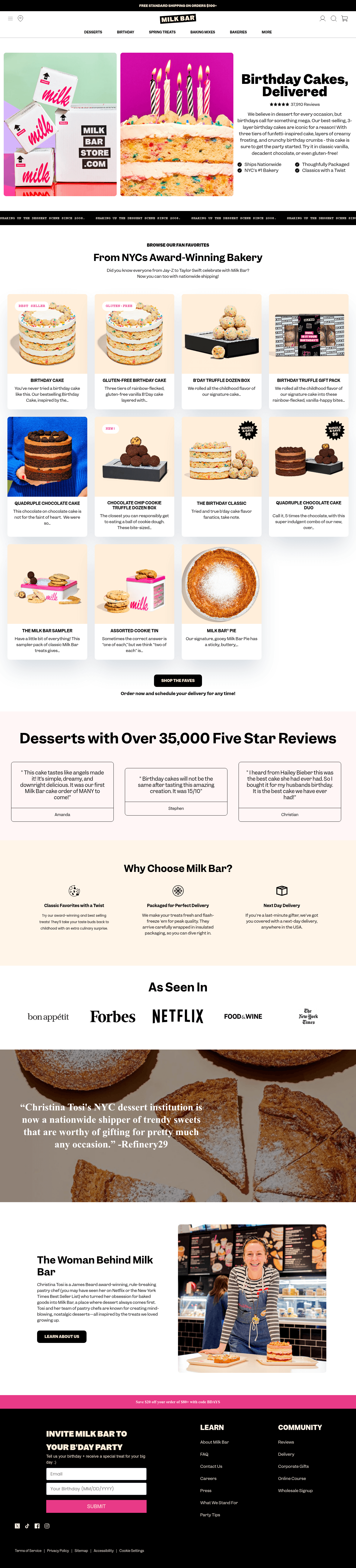 Milk Bar landing page