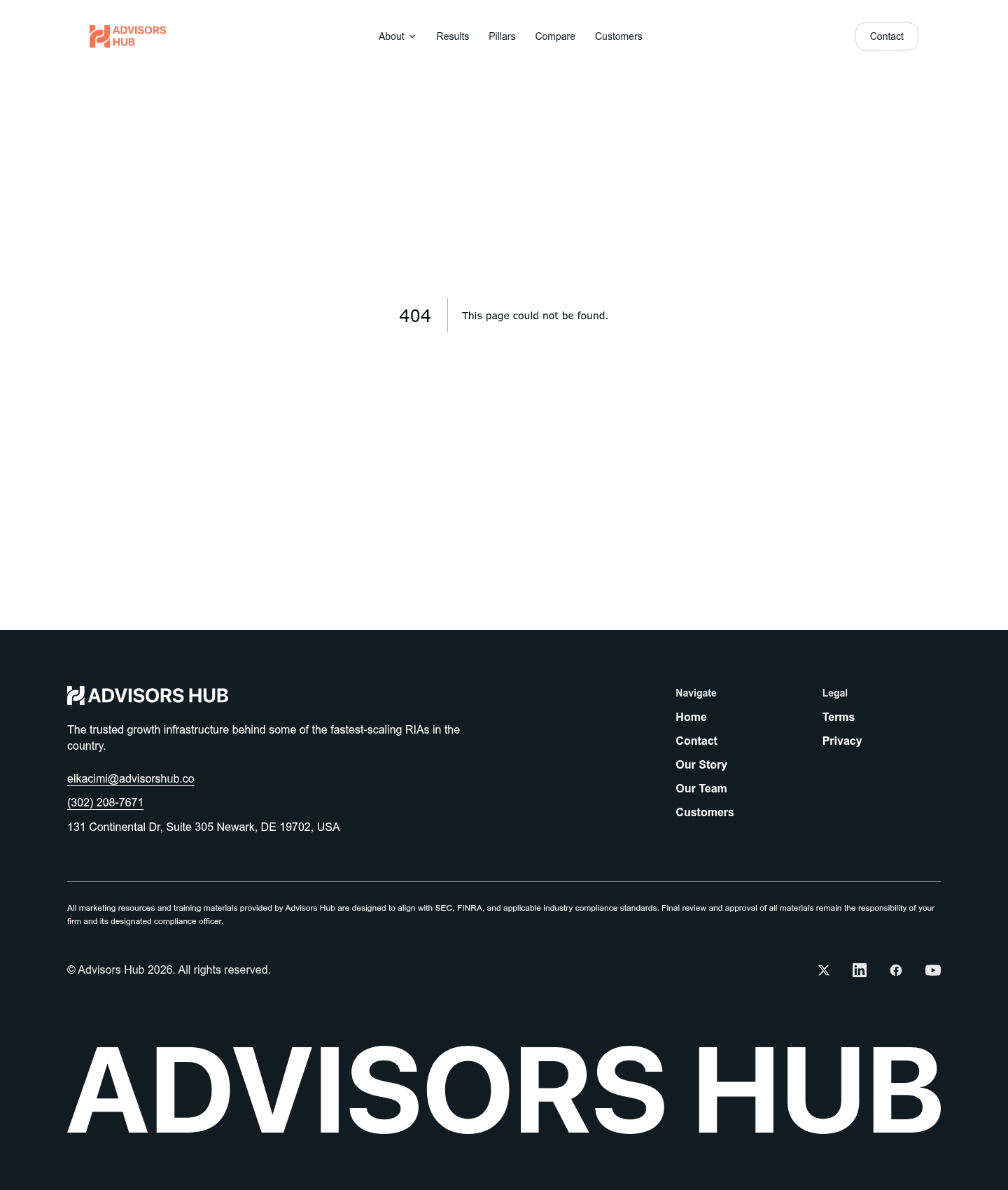 Advisors Hub, Inc. landing page