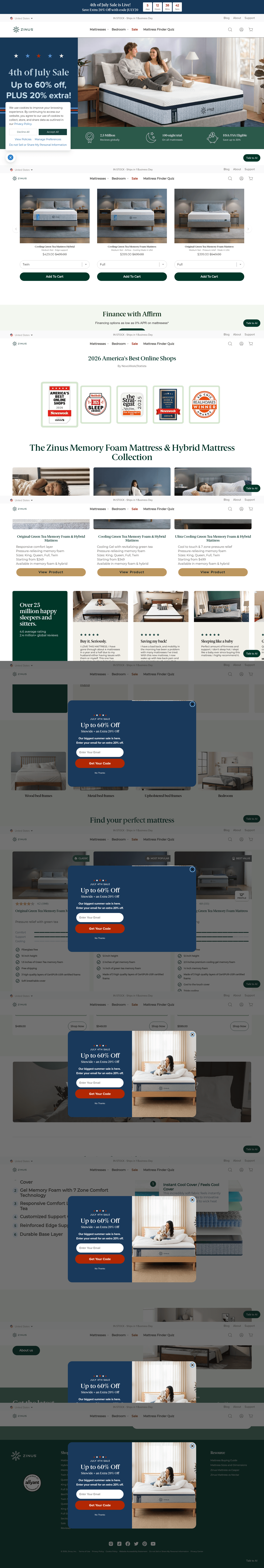Zinus landing page