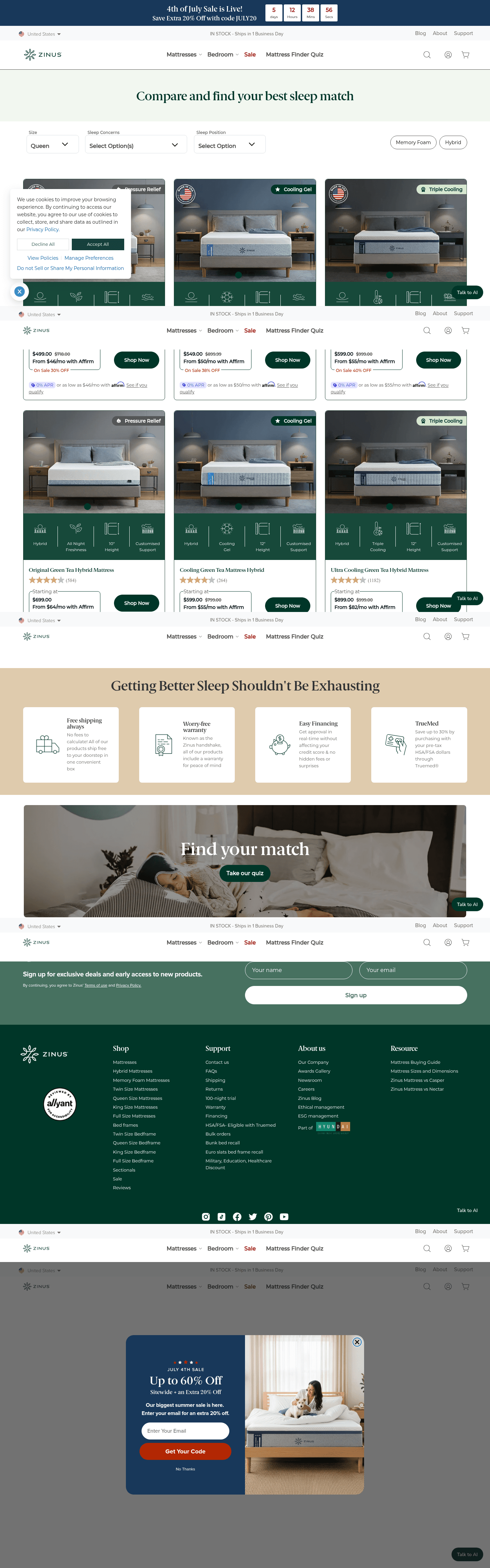 Zinus landing page