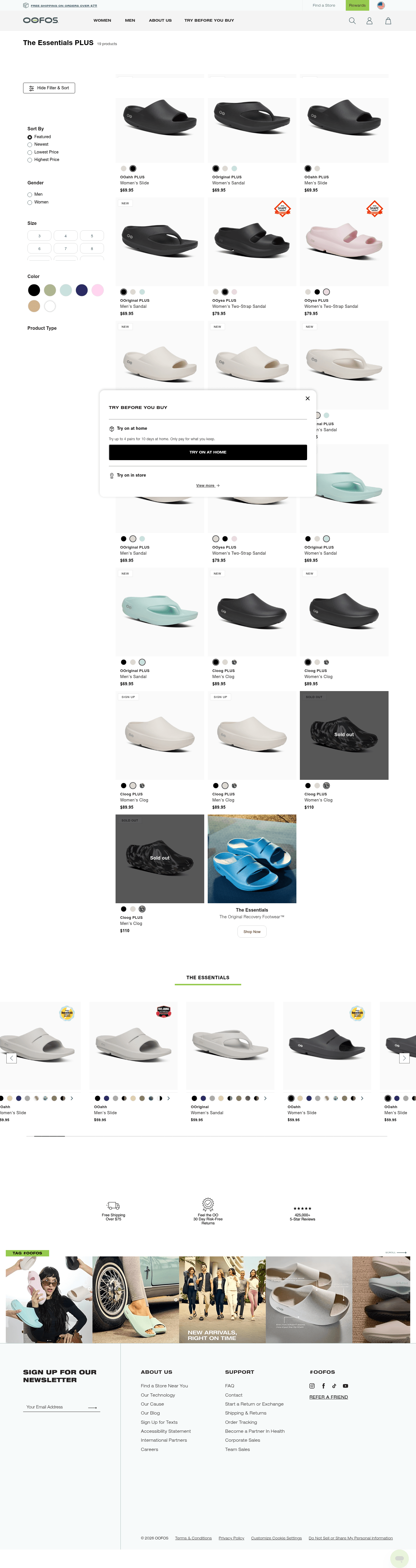 OOFOS landing page