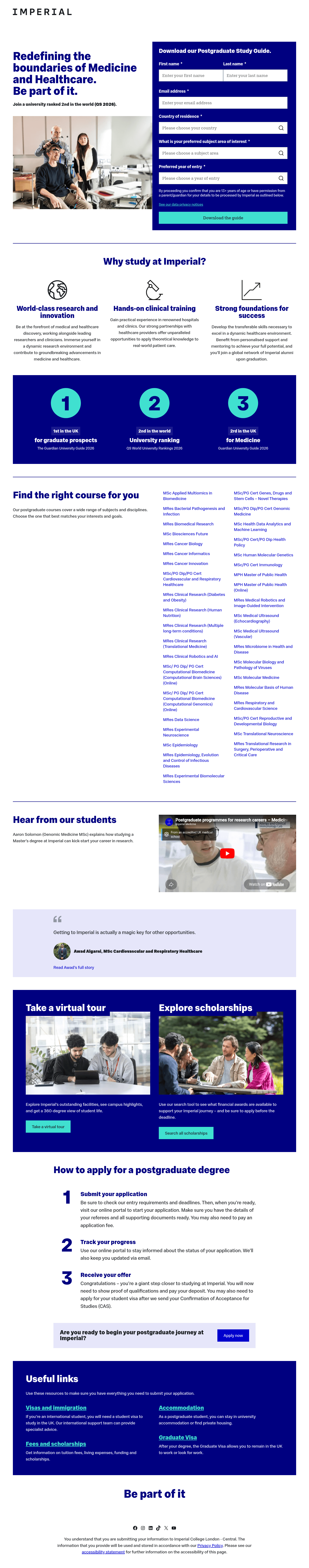 Imperial College London landing page