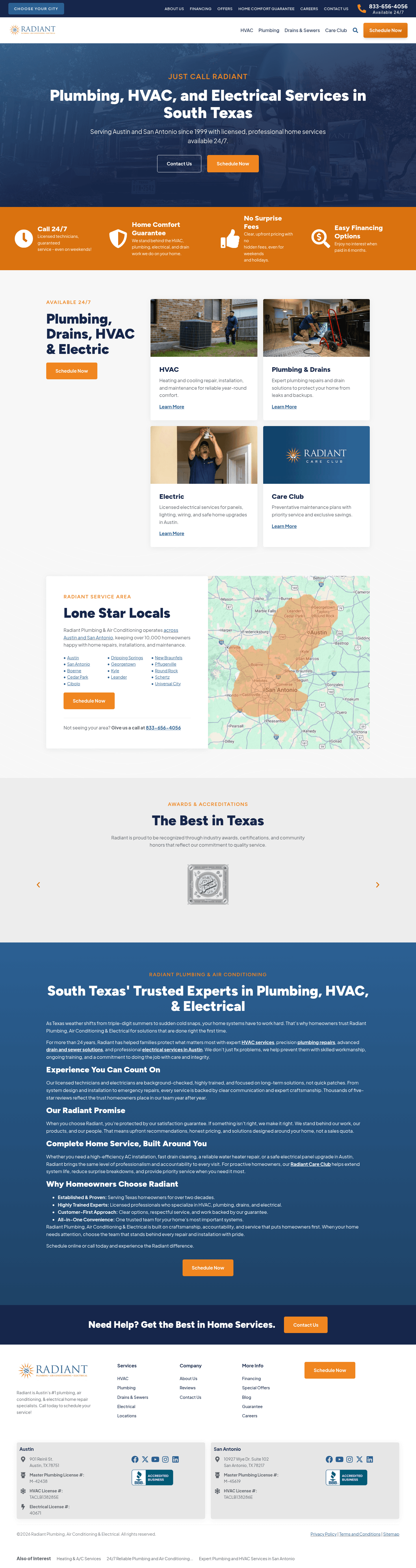 Radiant Plumbing and Air Conditioning landing page