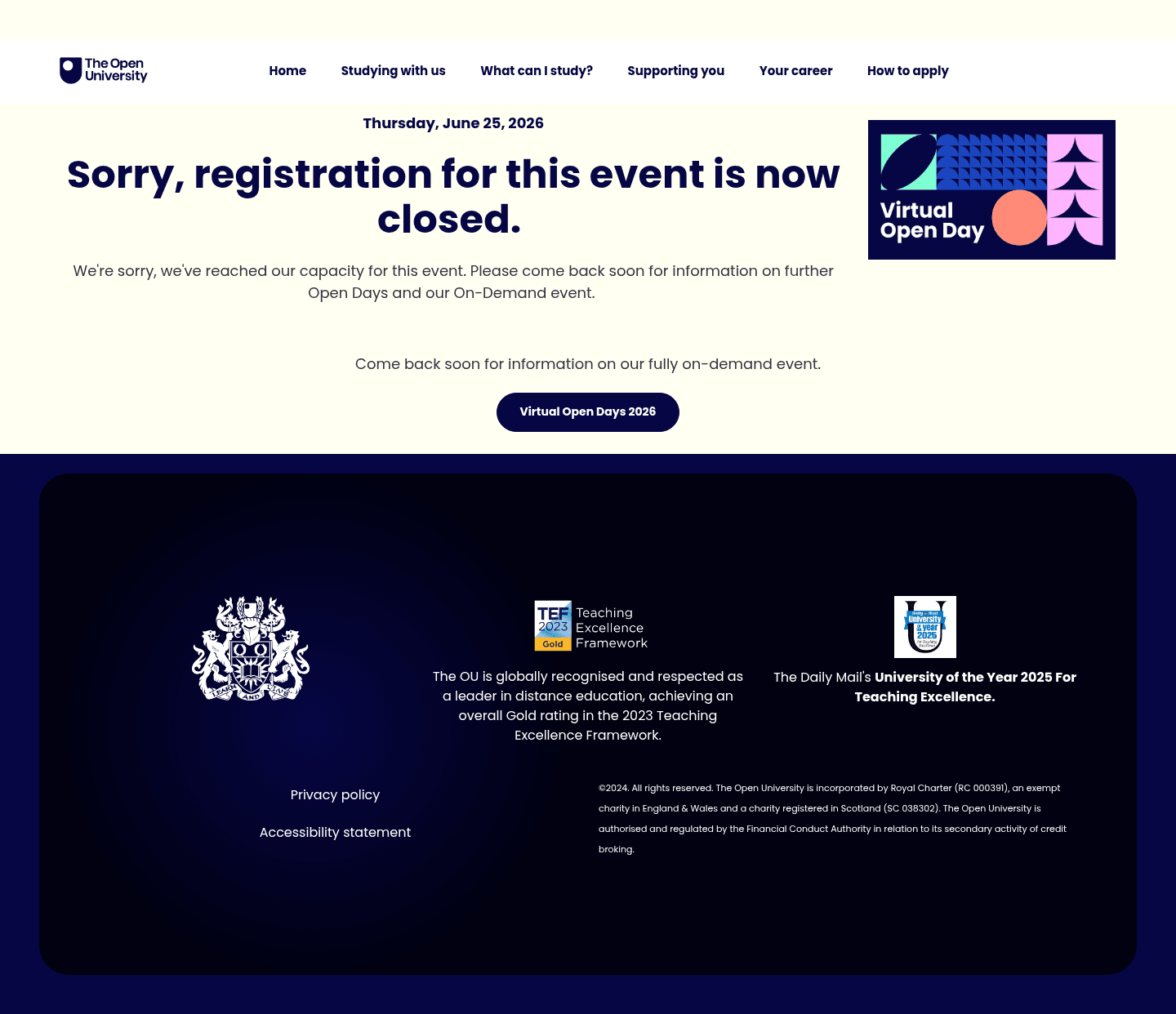 The Open University landing page