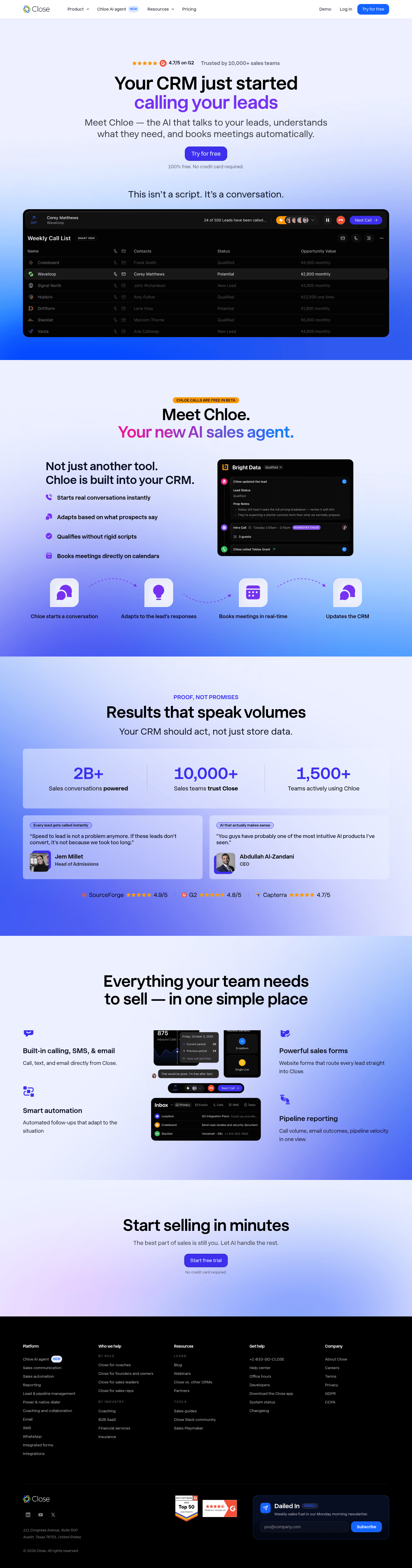 Close landing page