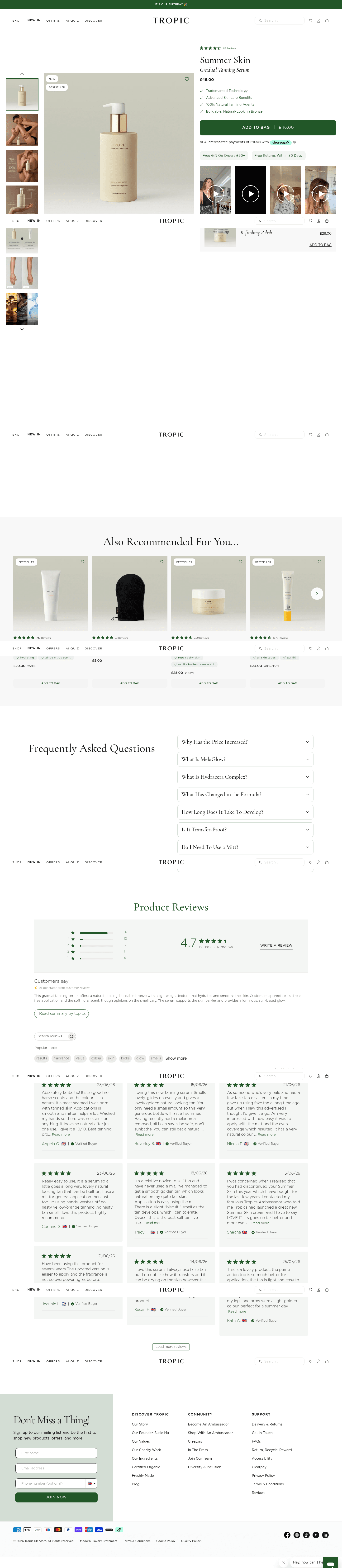 Tropic Skincare by Luca Kelly landing page