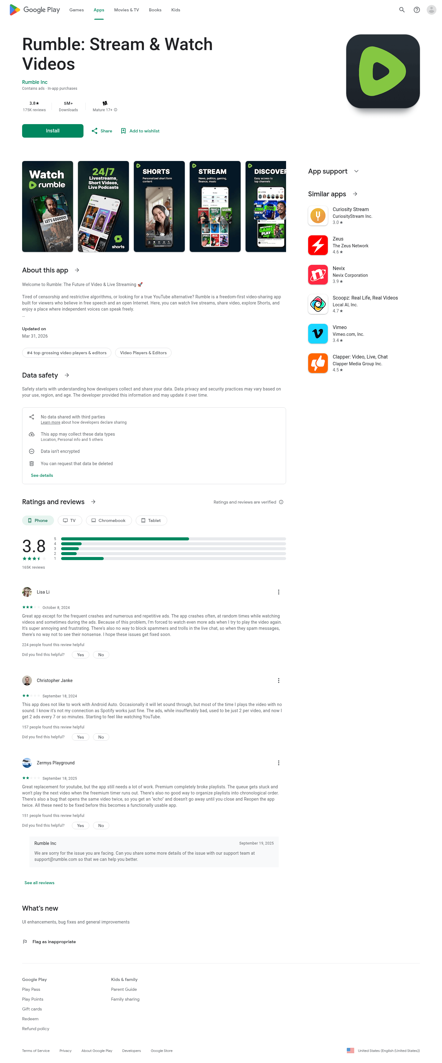 Rumble landing page