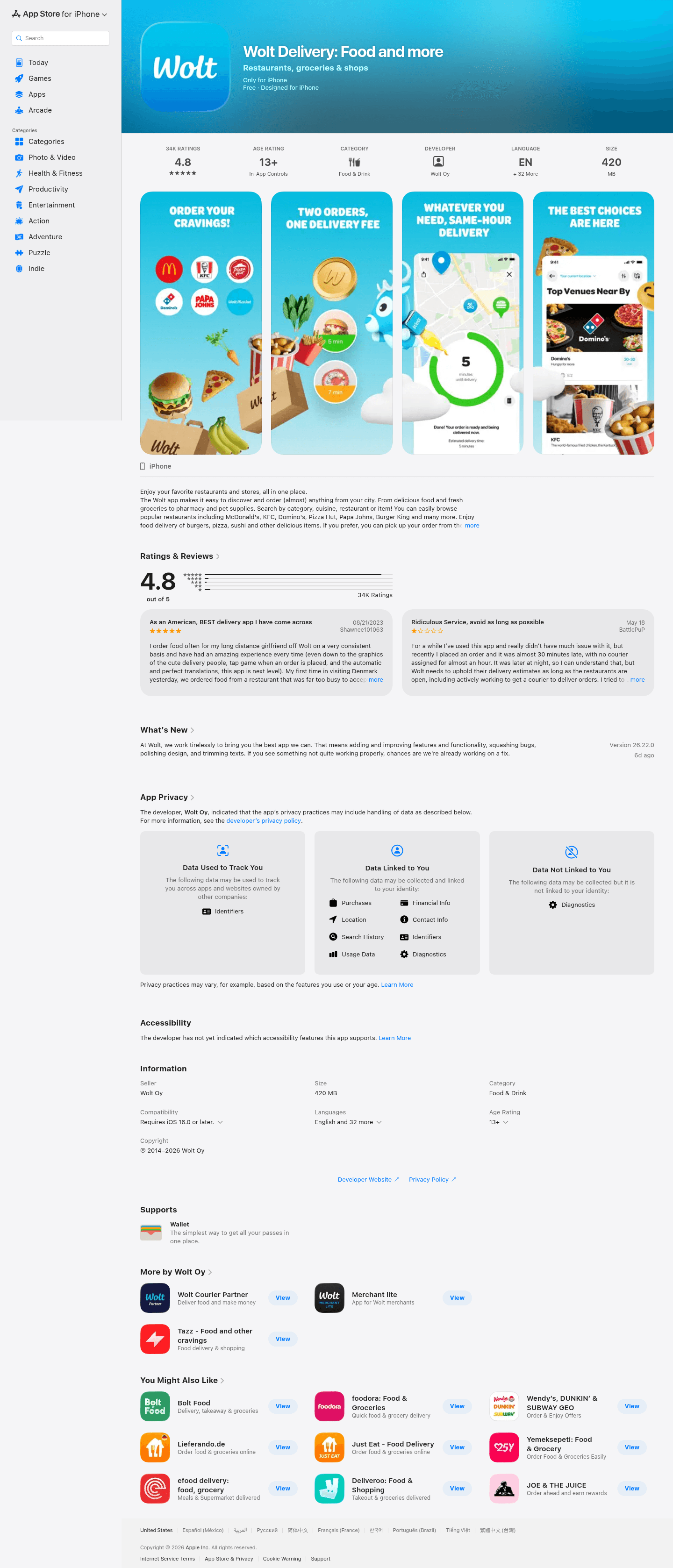 Wolt landing page