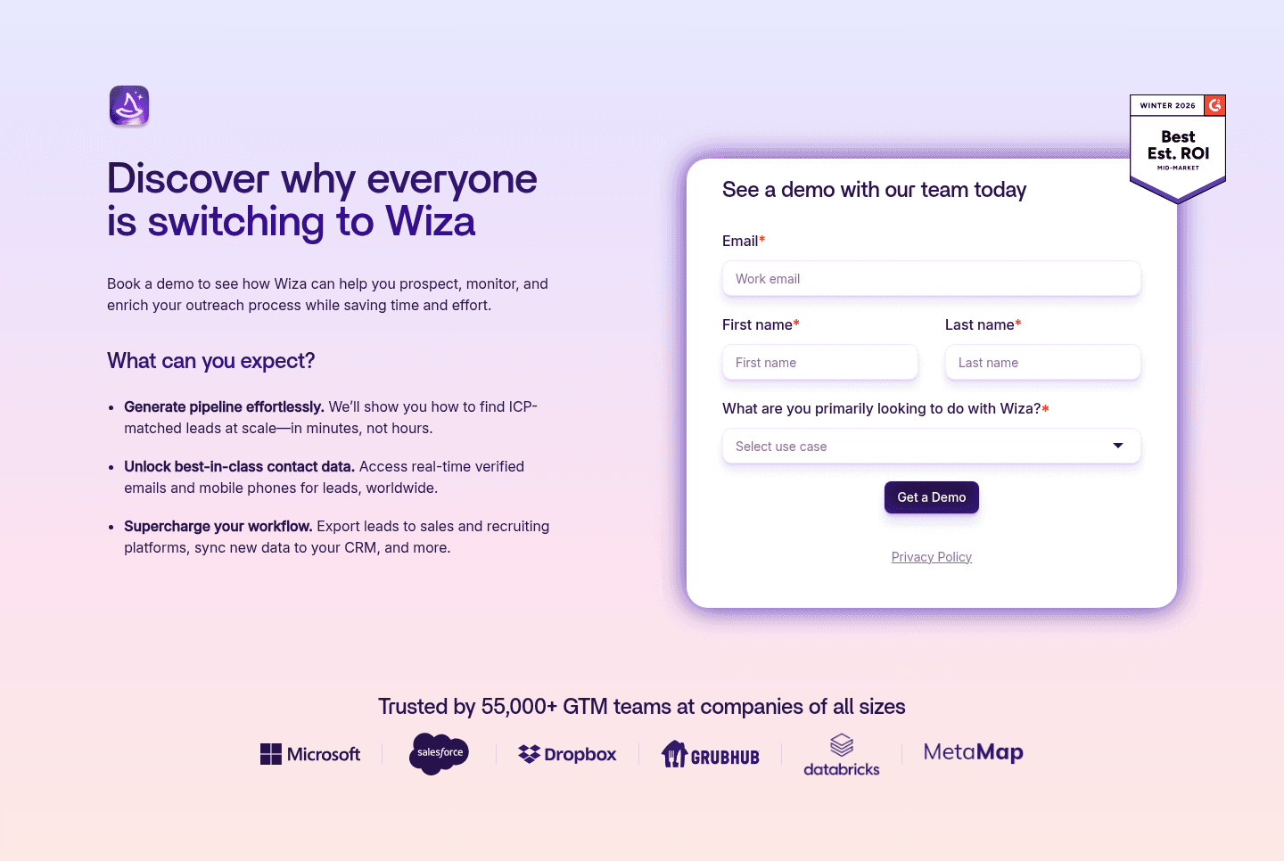 Wiza landing page