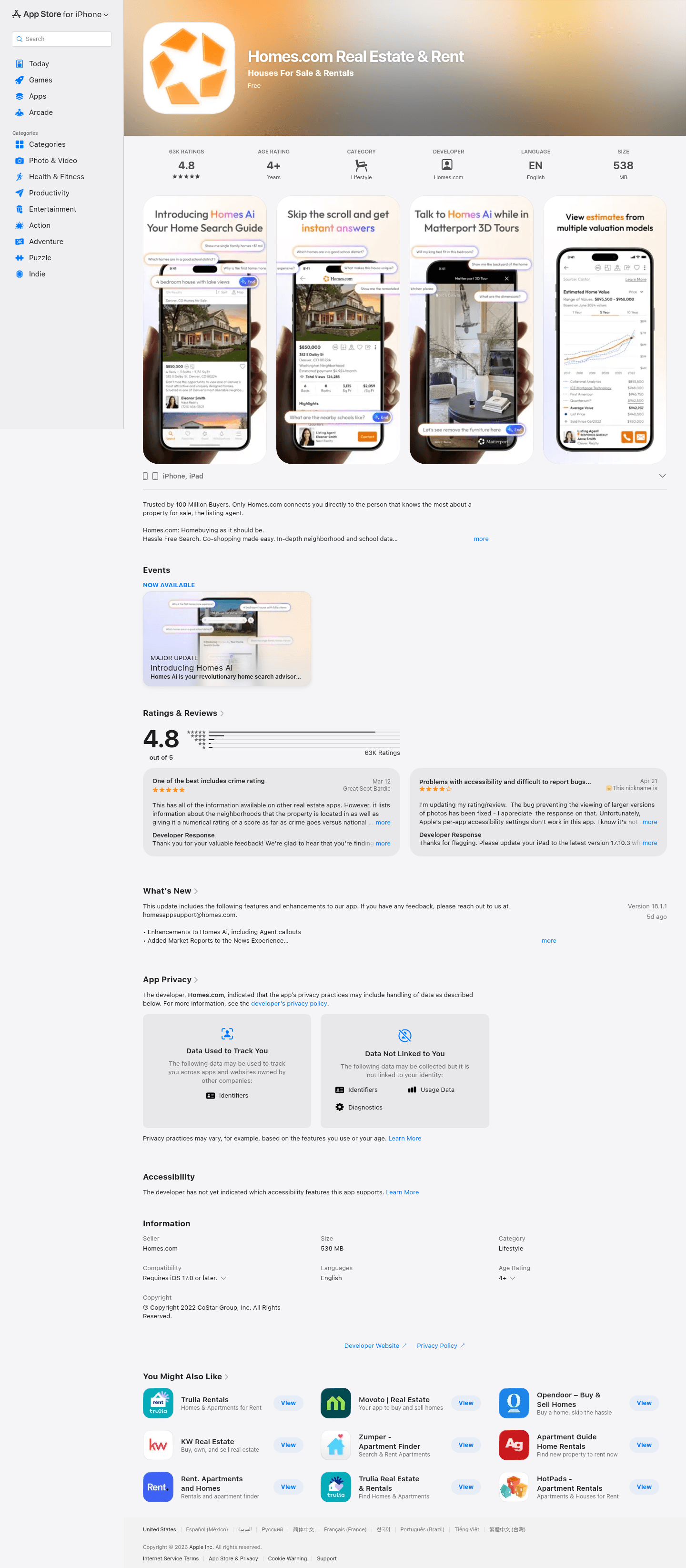 Homes.com landing page