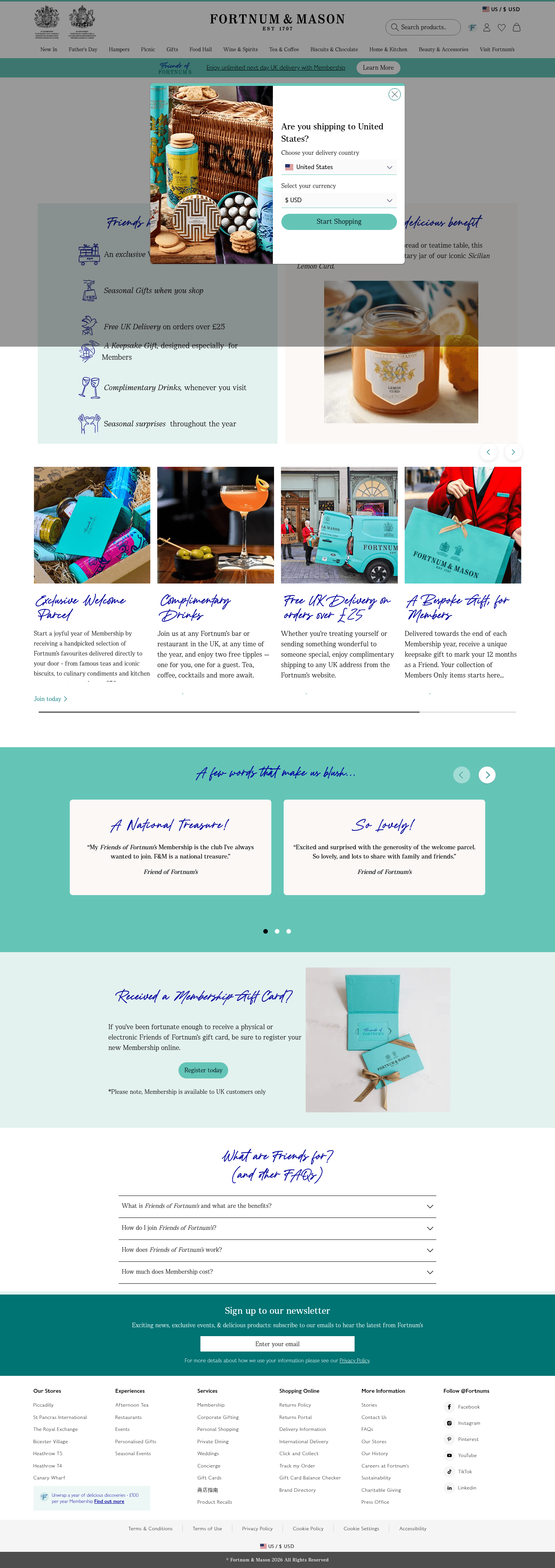 Fortnum & Mason landing page