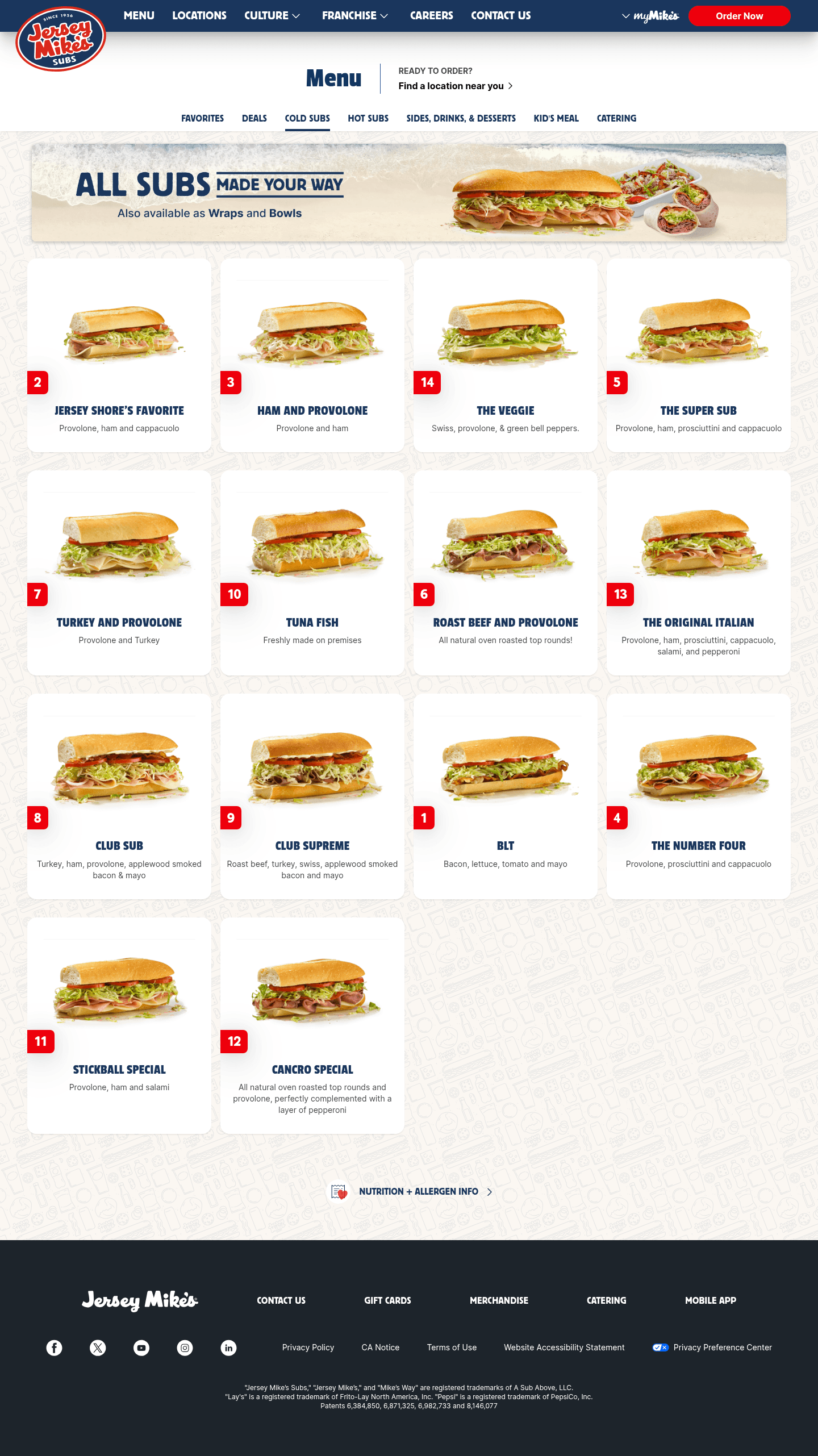 Jersey Mike's Subs landing page