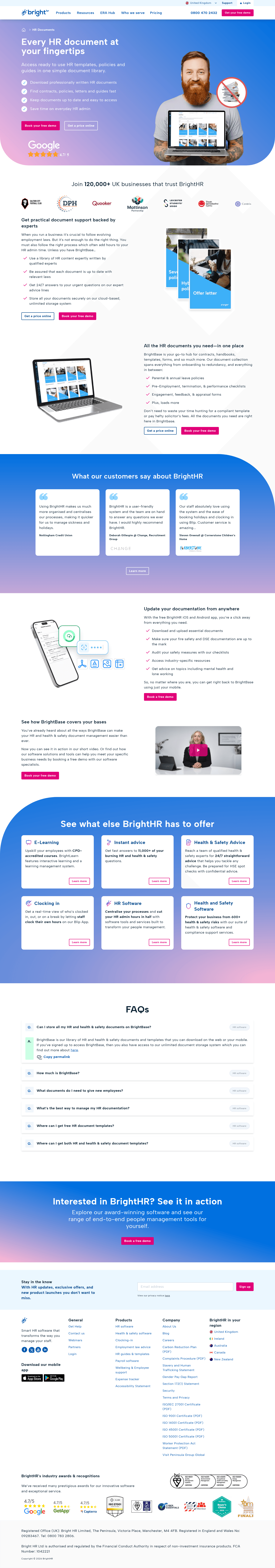 BrightHR landing page