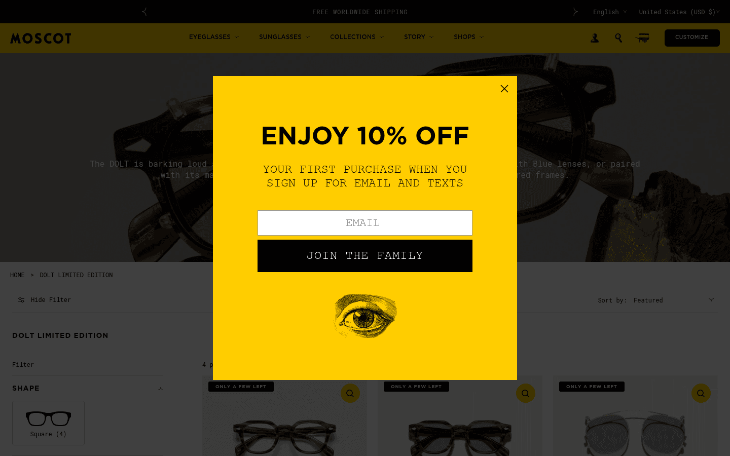 MOSCOT NYC Since 1915 landing page