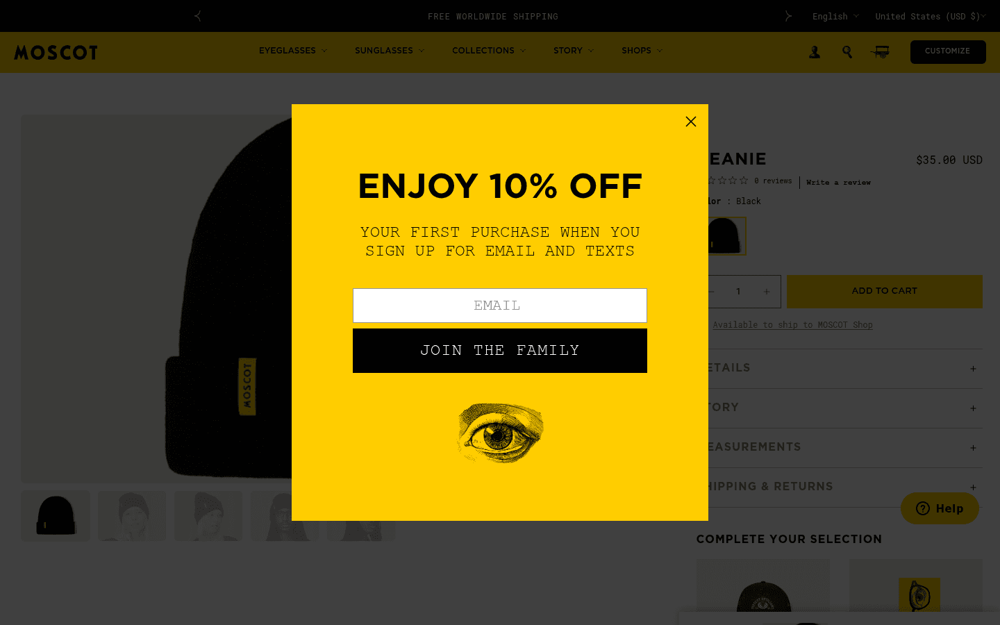 MOSCOT NYC Since 1915 landing page
