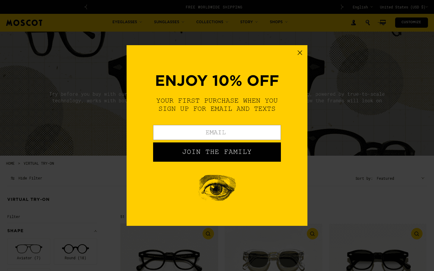 MOSCOT NYC Since 1915 landing page