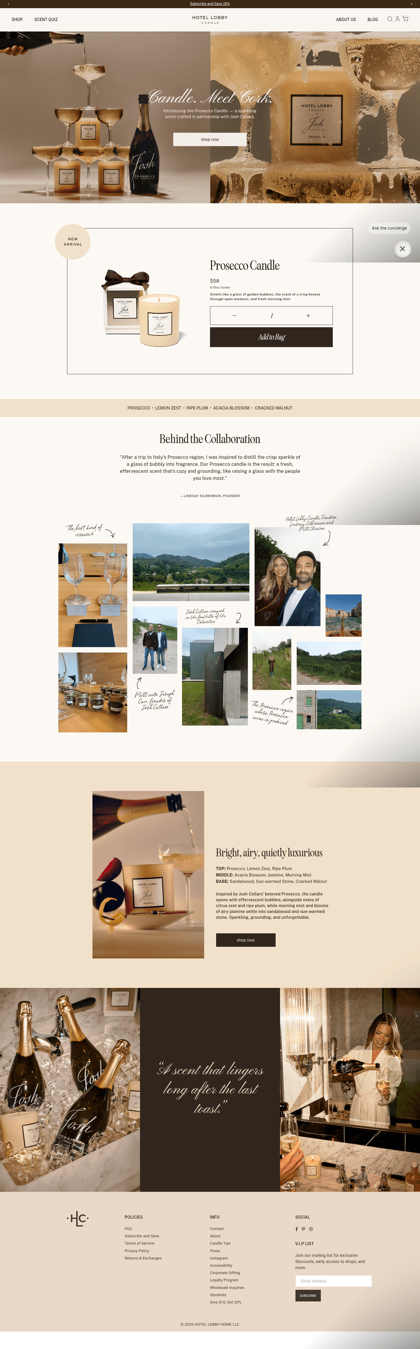 Hotel Lobby Candle landing page