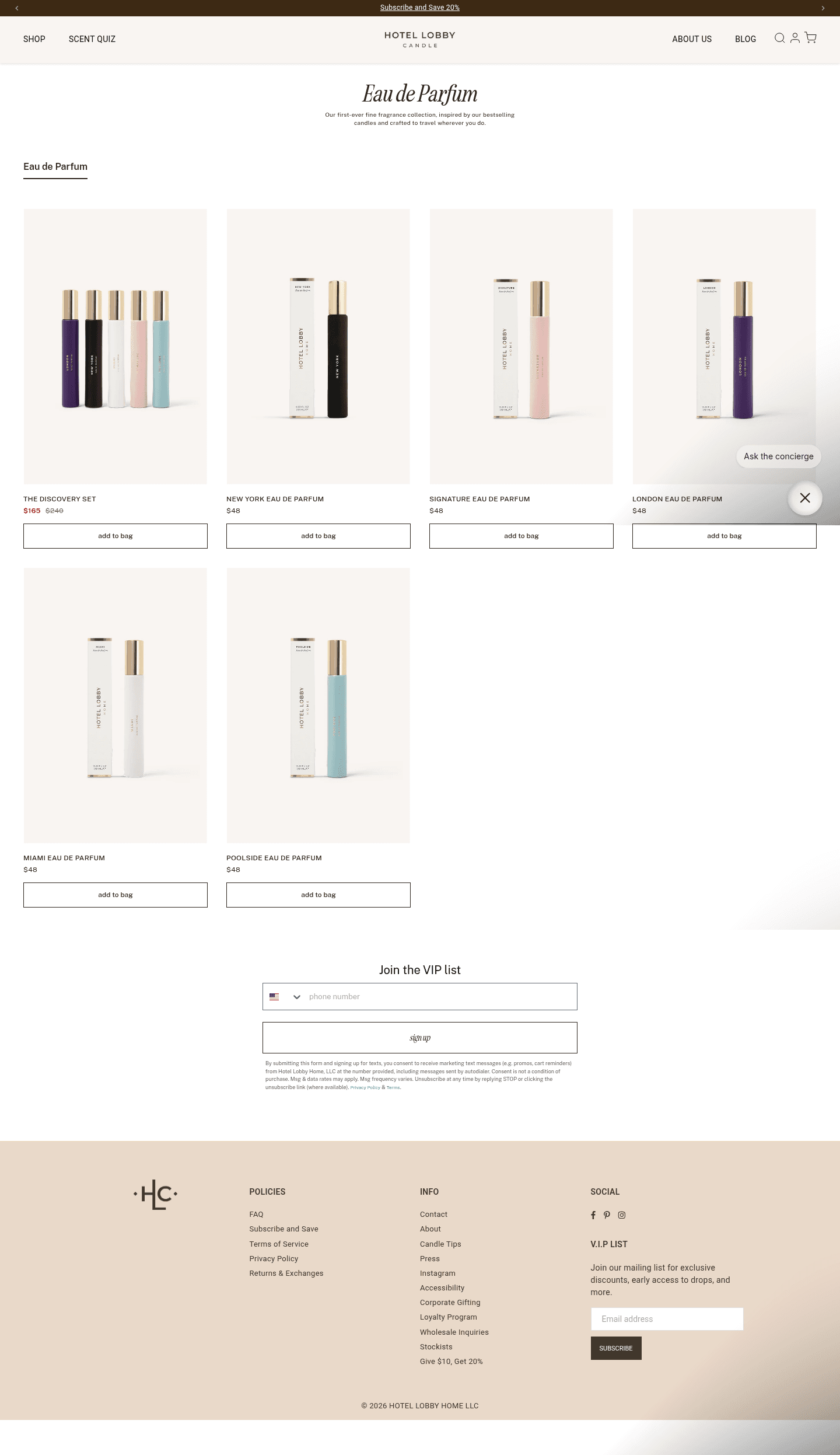 Hotel Lobby Candle landing page