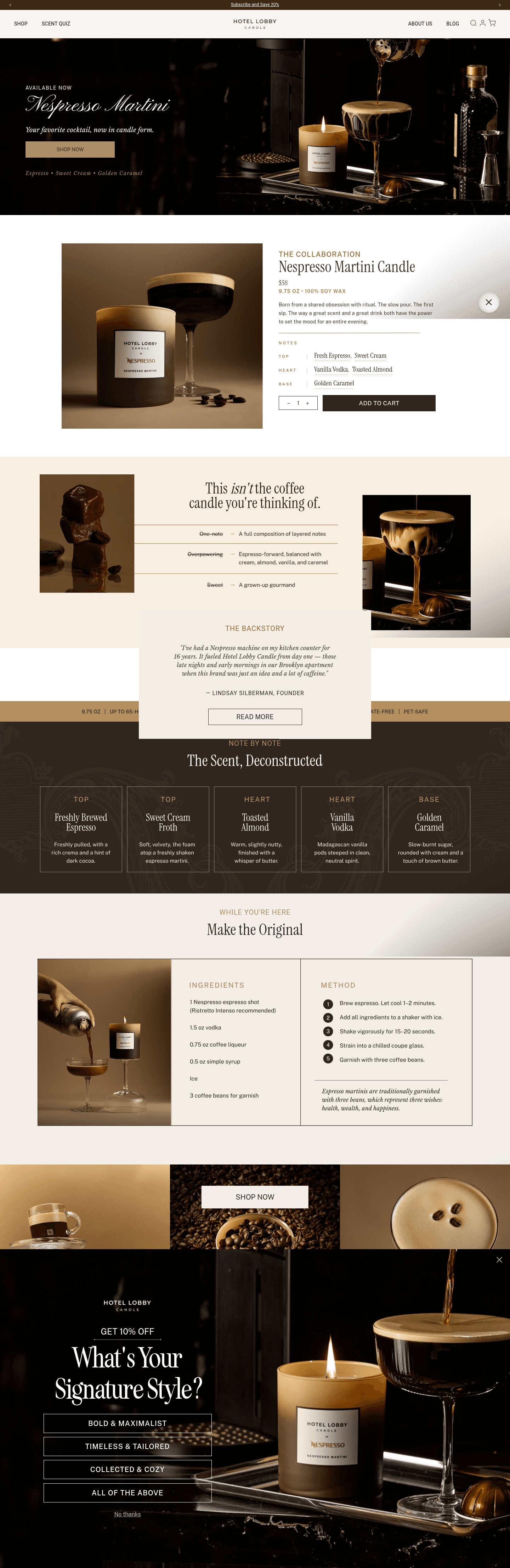 Hotel Lobby Candle landing page