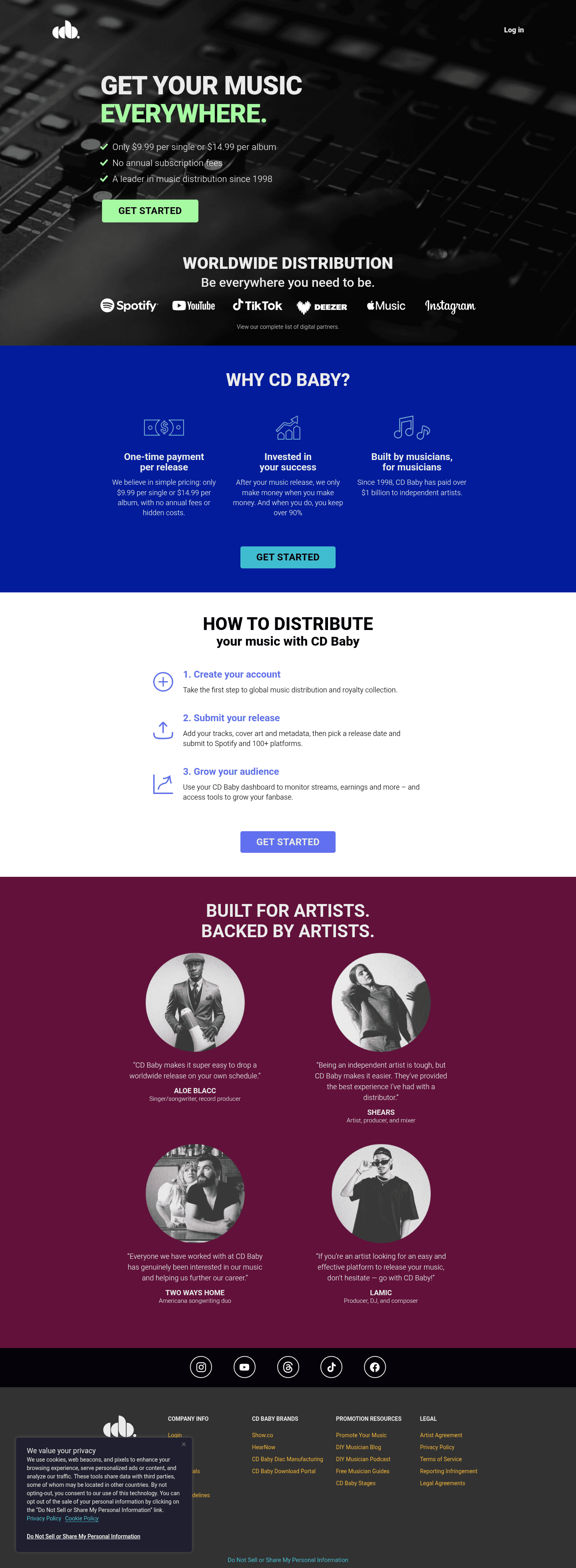 CD Baby landing page