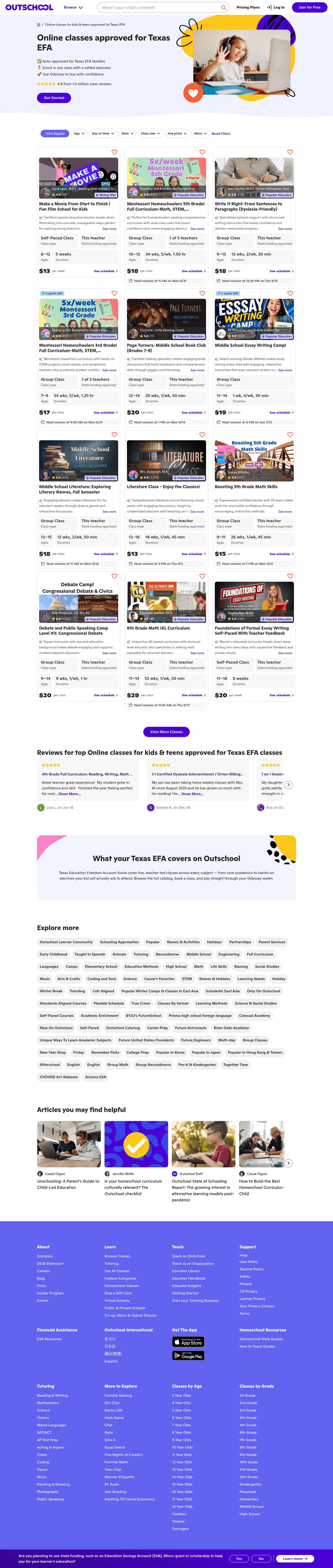 Outschool landing page