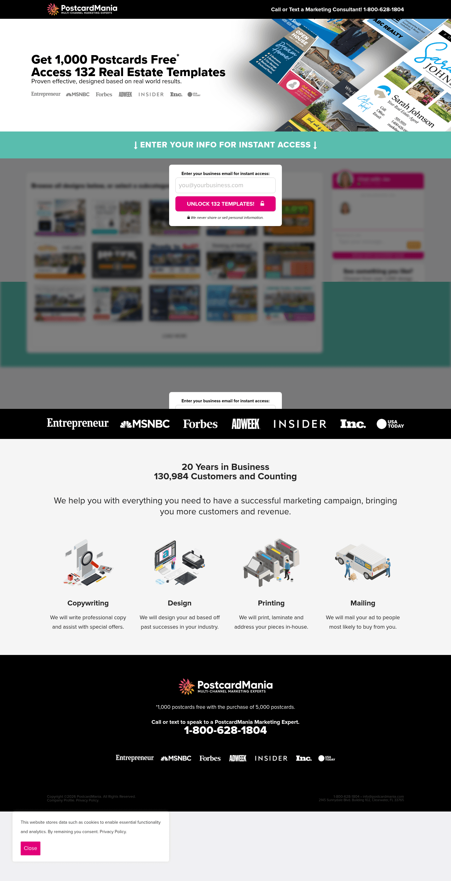 PostcardMania landing page