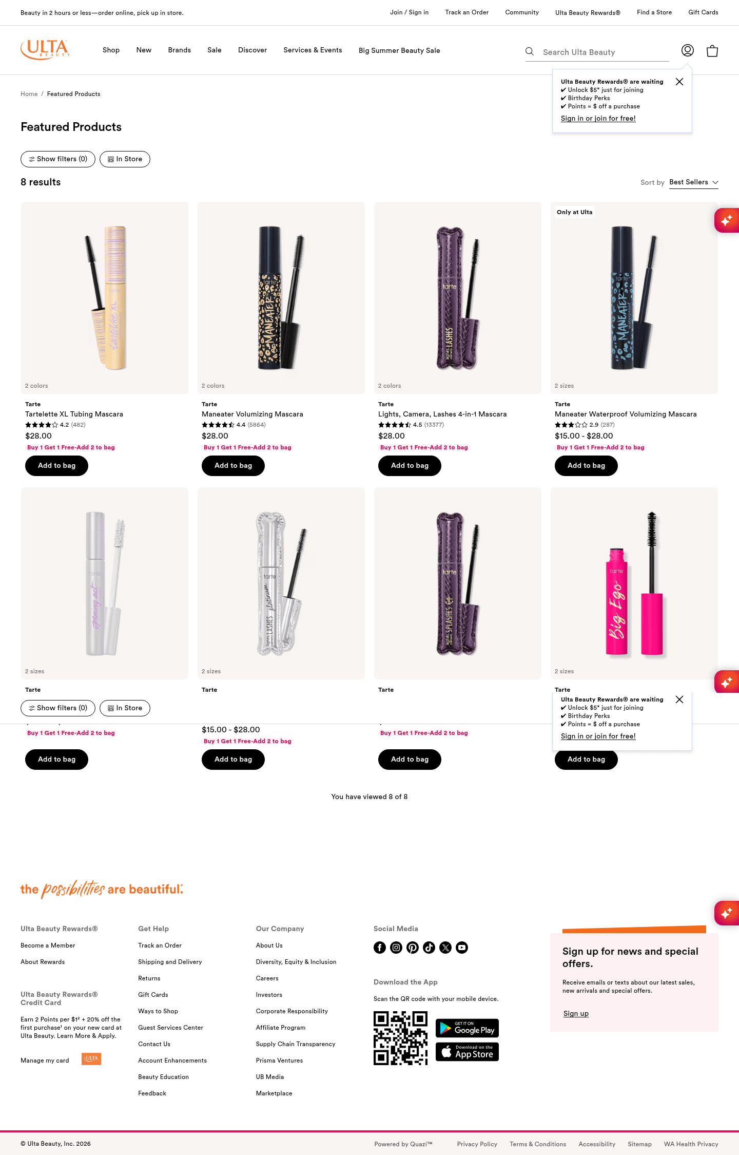 Ulta Beauty landing page