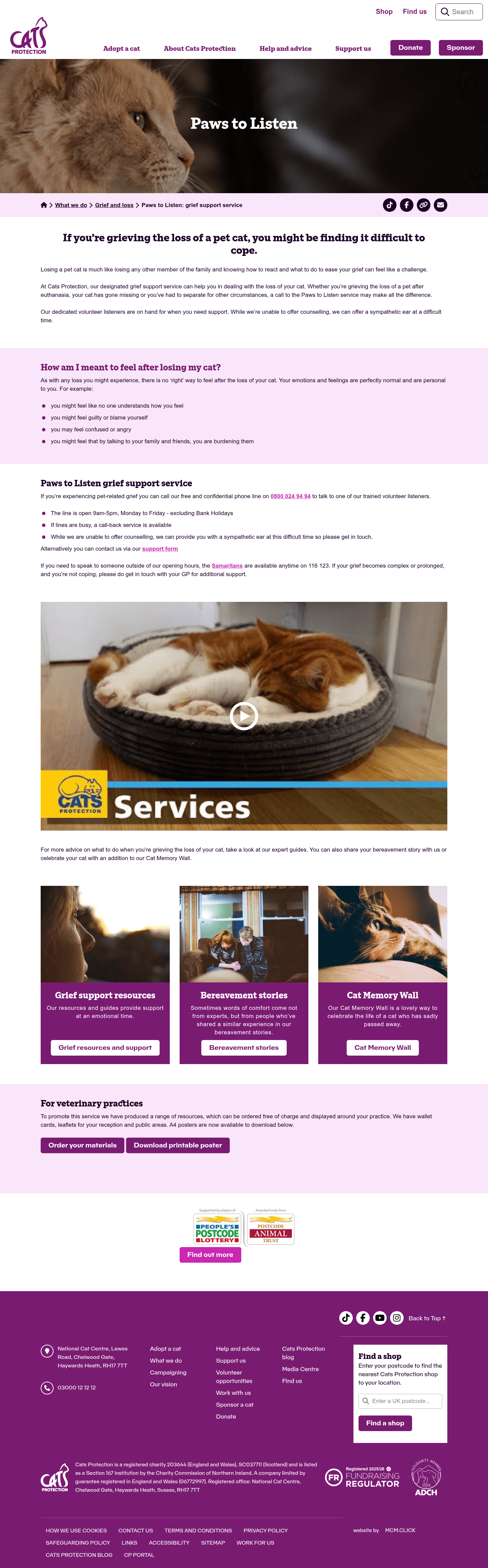 Cats Protection landing page
