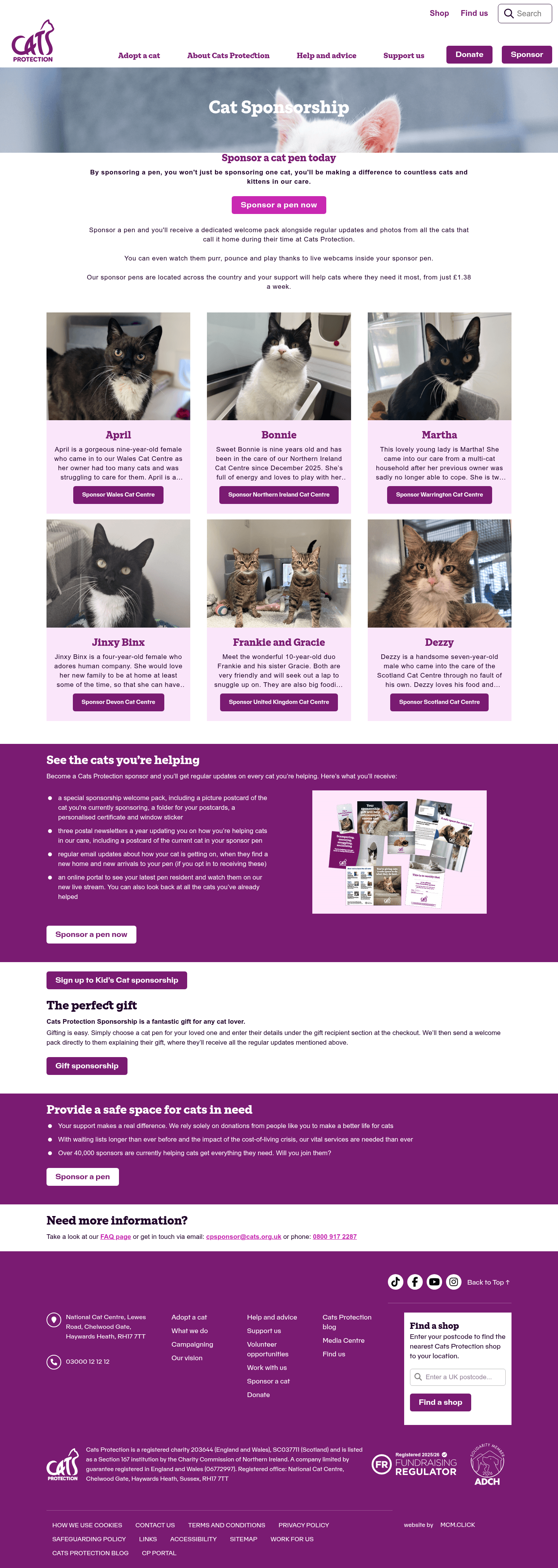 Cats Protection landing page