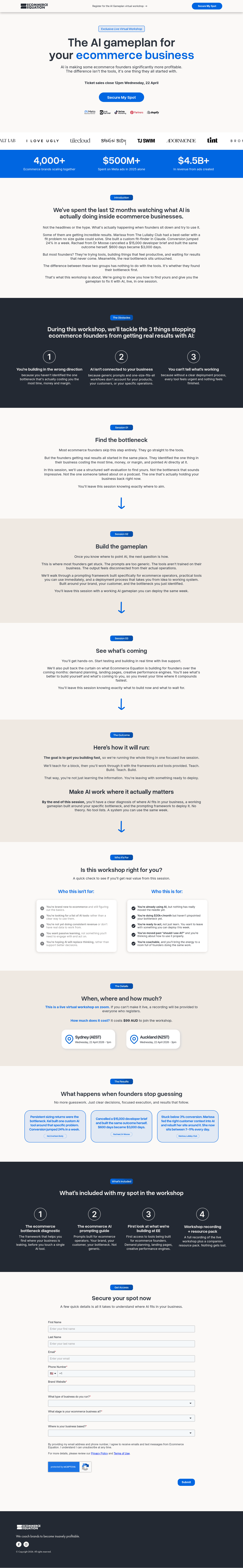 Ecommerce Equation landing page
