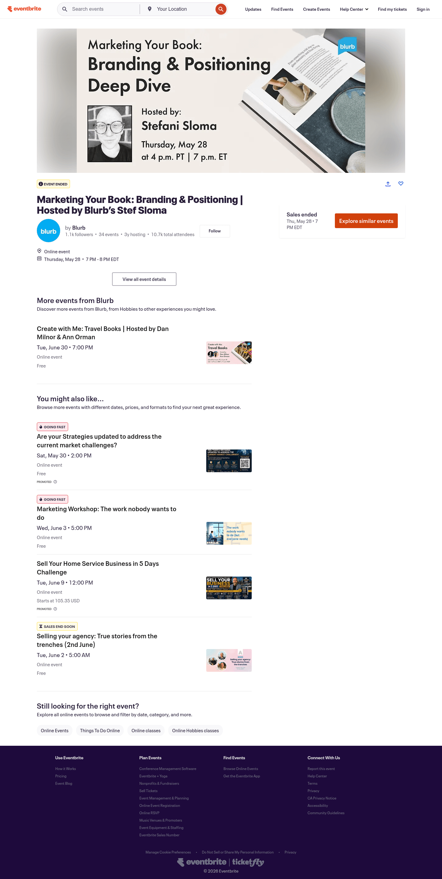 Blurb landing page