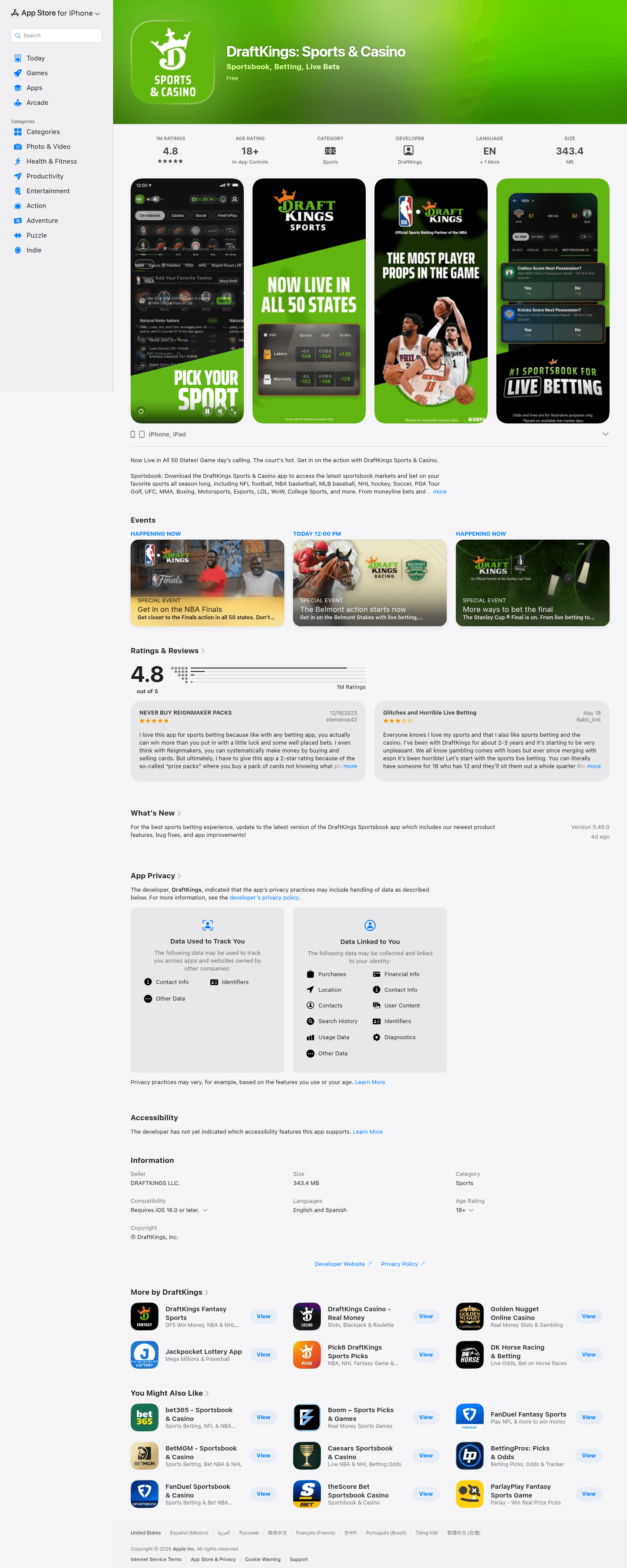 DraftKings landing page