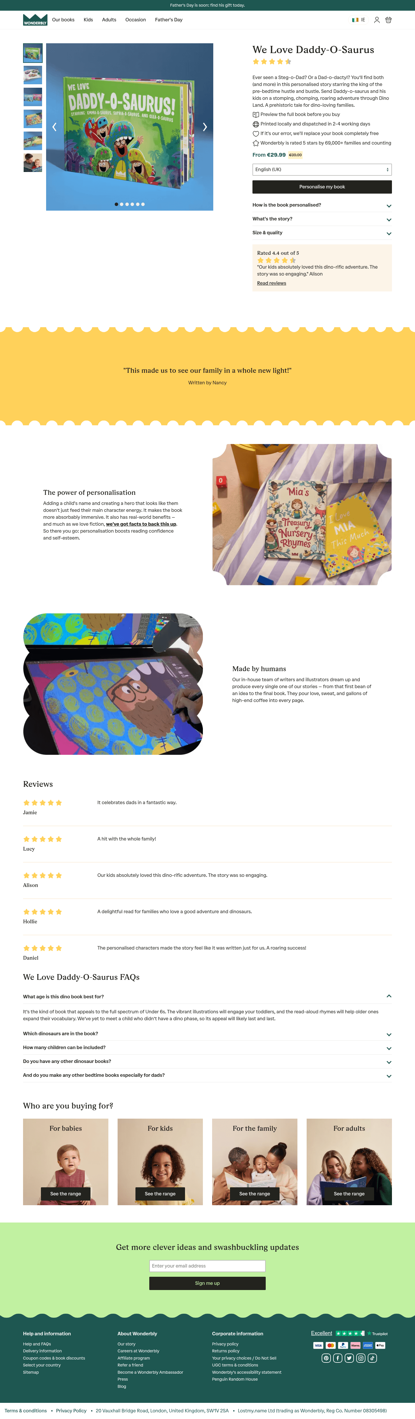Wonderbly landing page