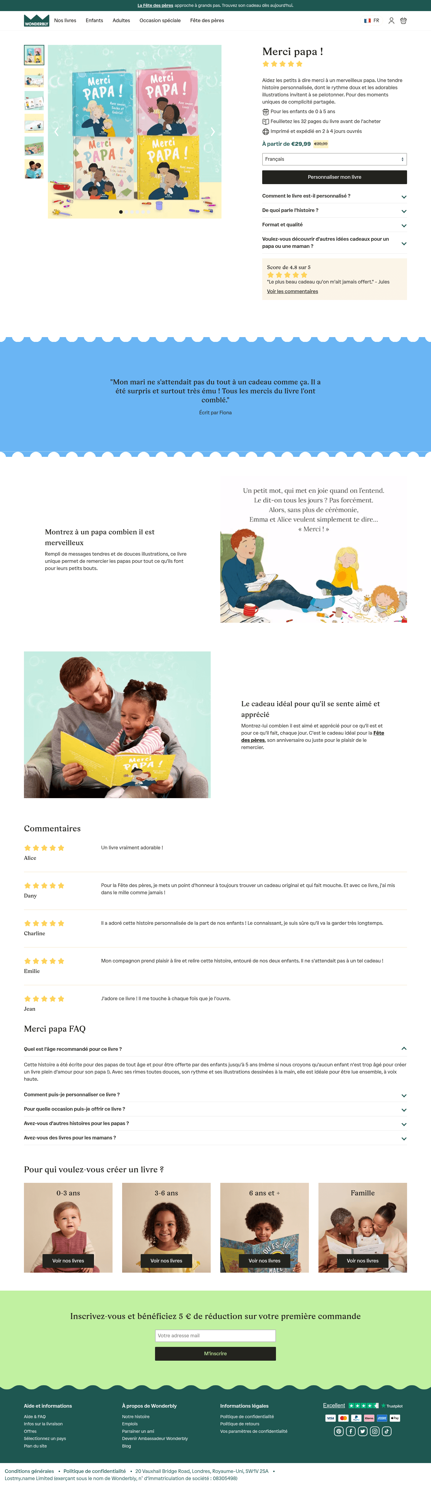Wonderbly landing page
