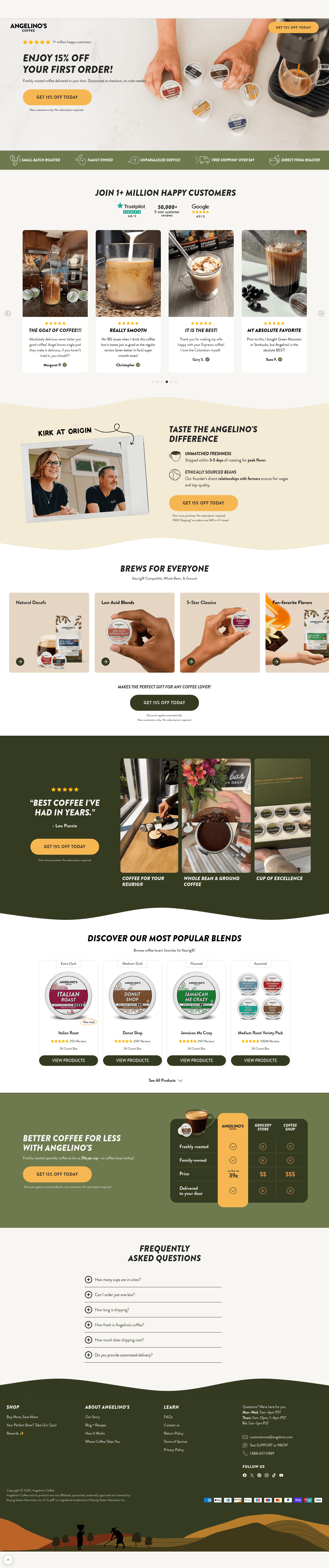Angelino's Coffee landing page