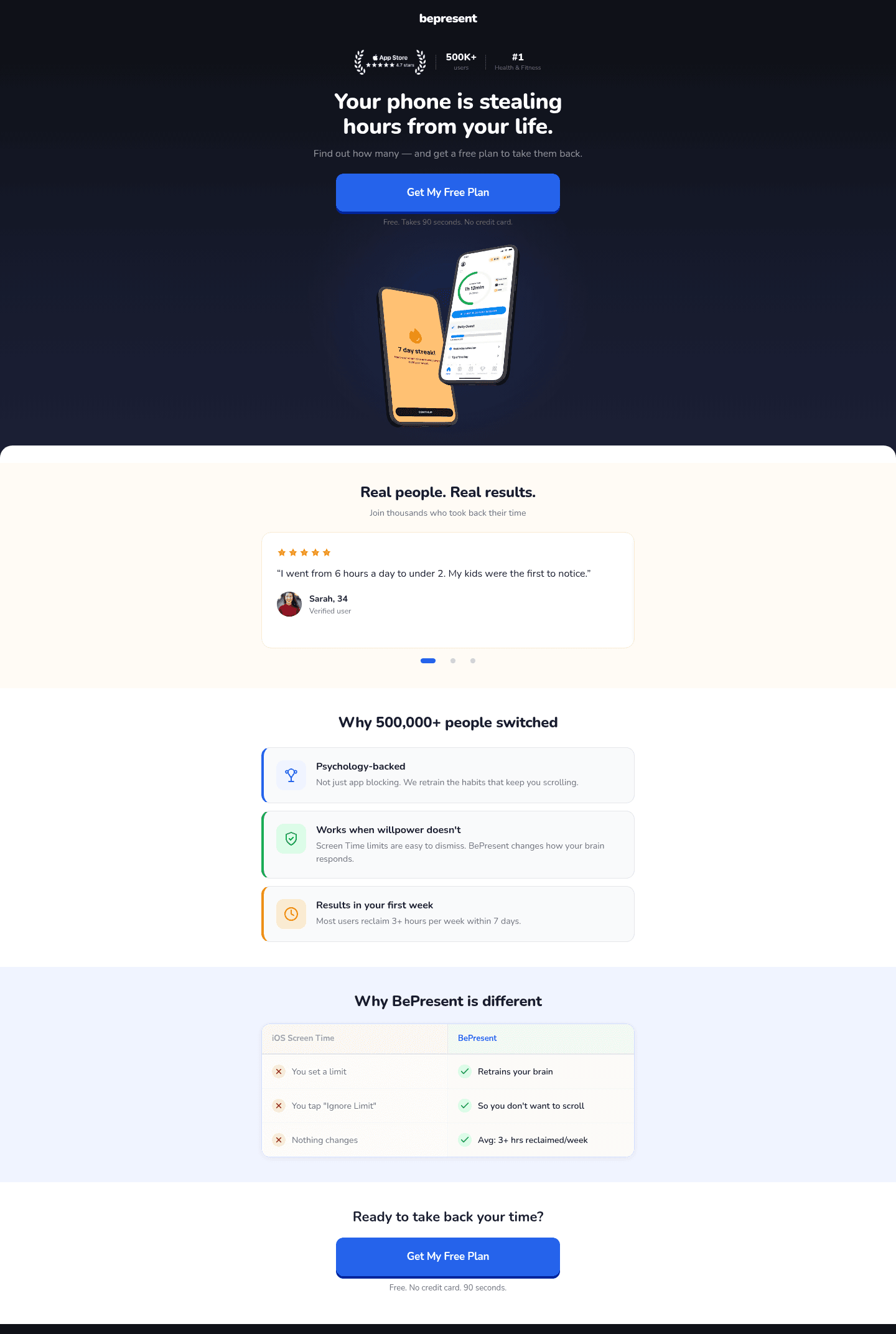 BePresent landing page