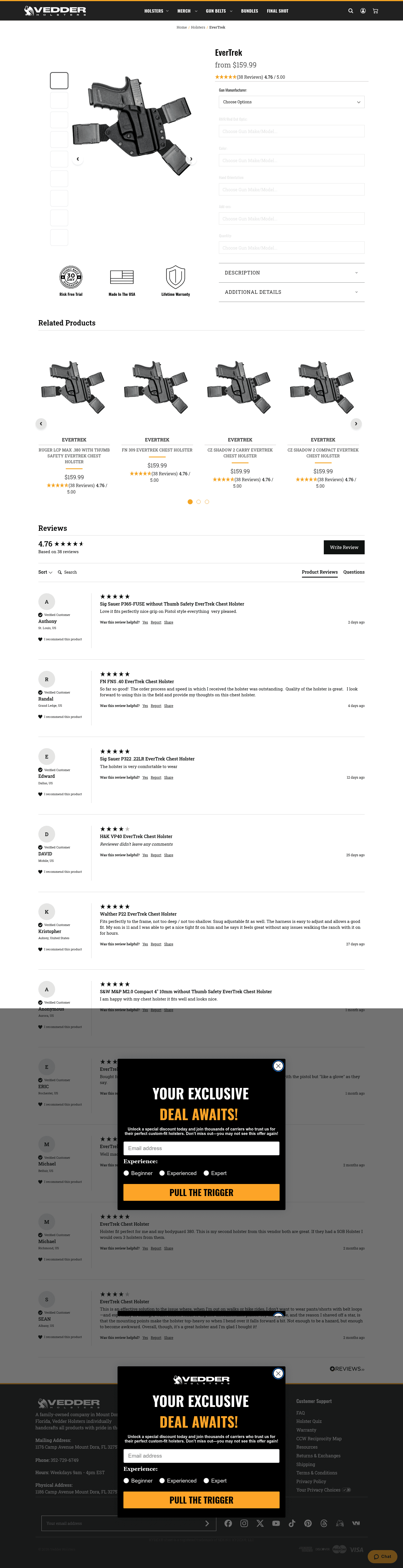 Vedder Holsters landing page