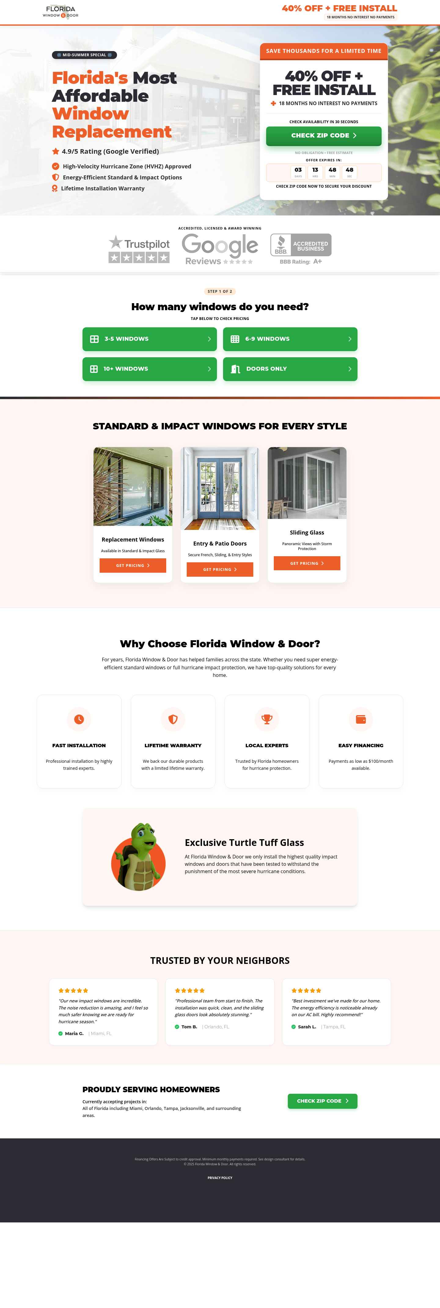 Florida Window & Door landing page