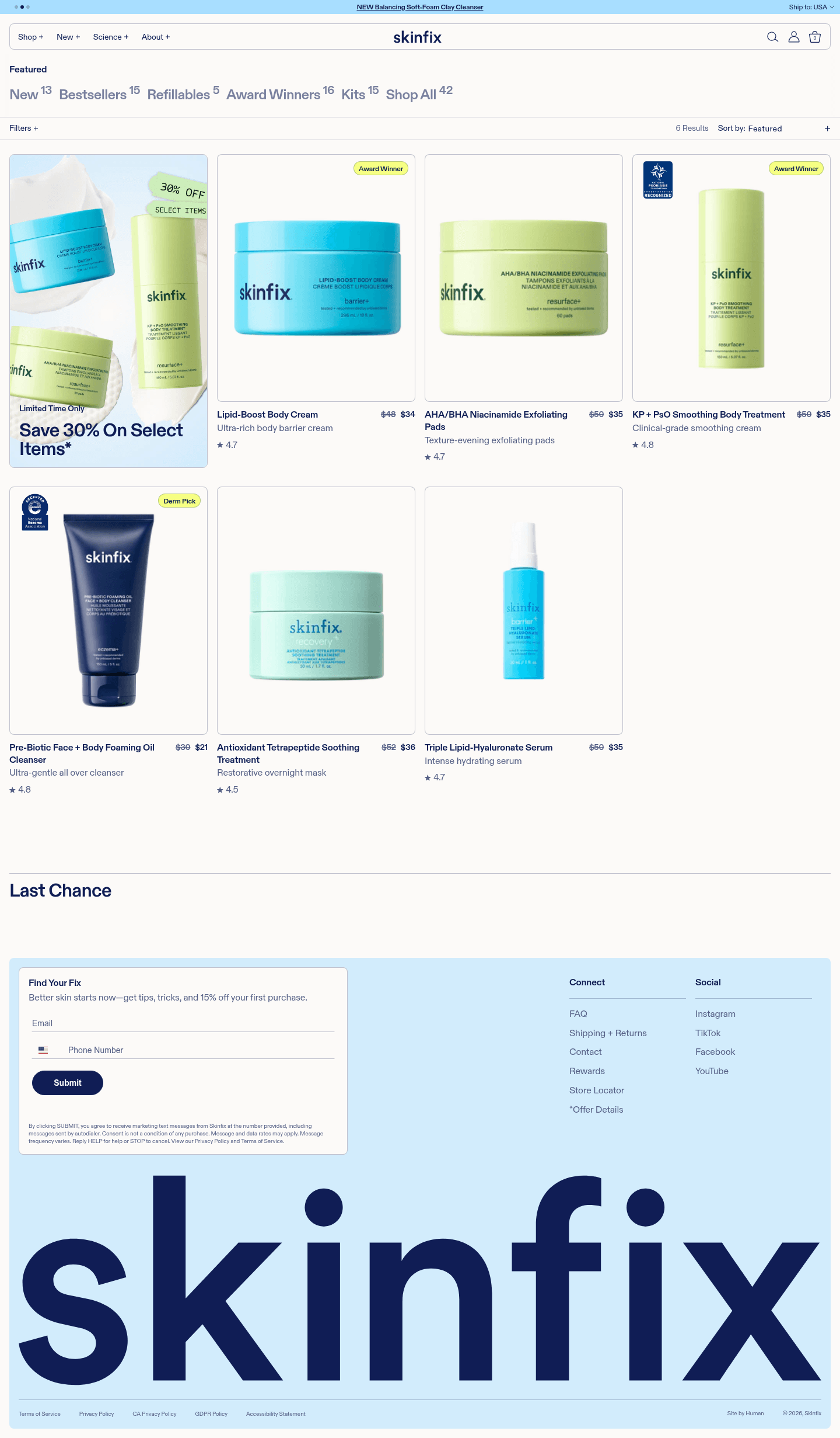 Skinfix landing page