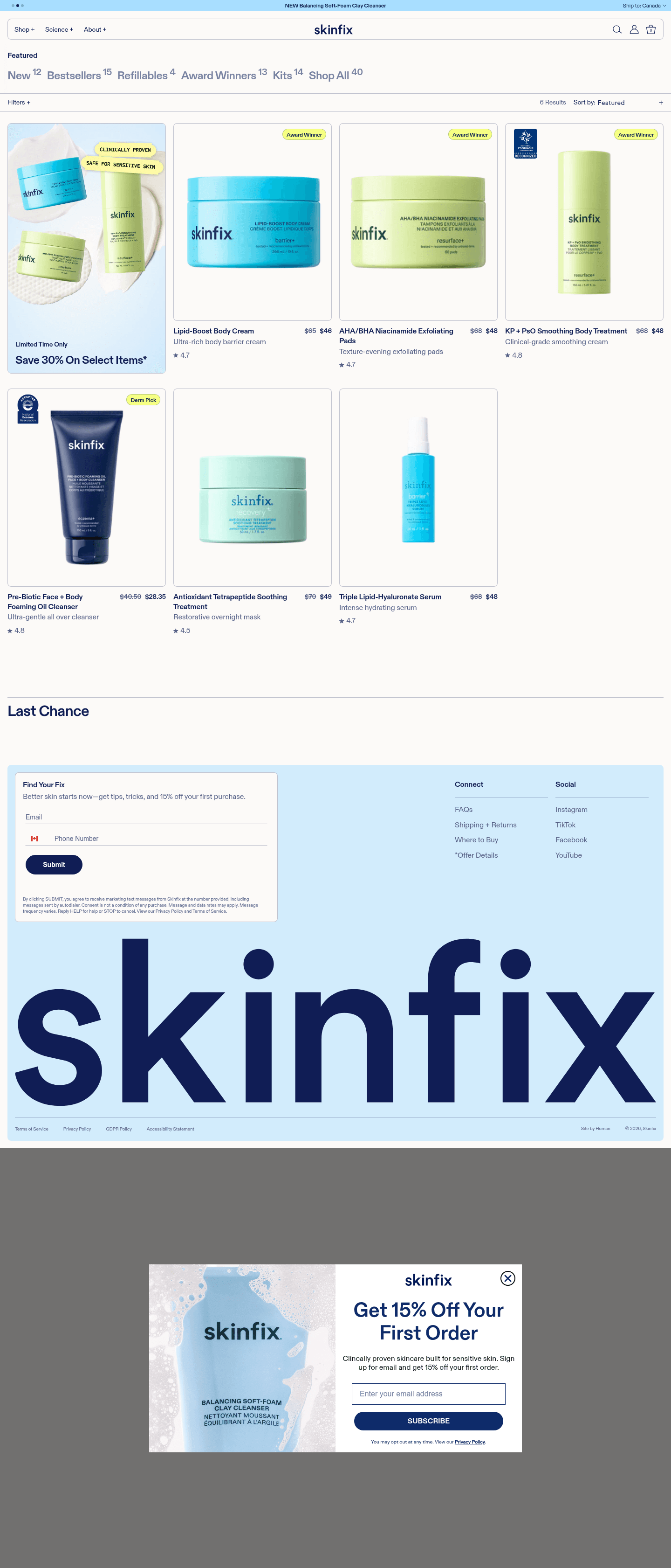 Skinfix landing page