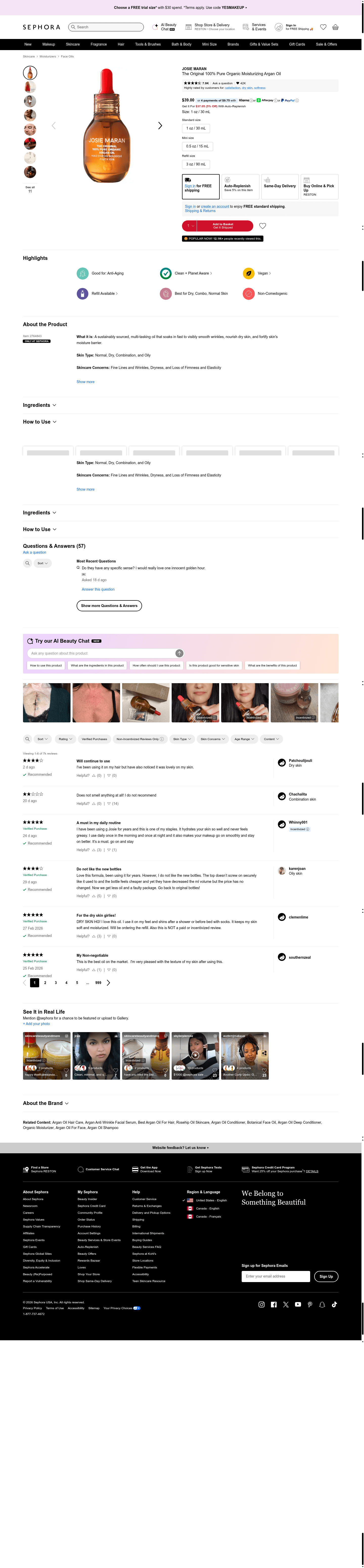 Josie Maran landing page