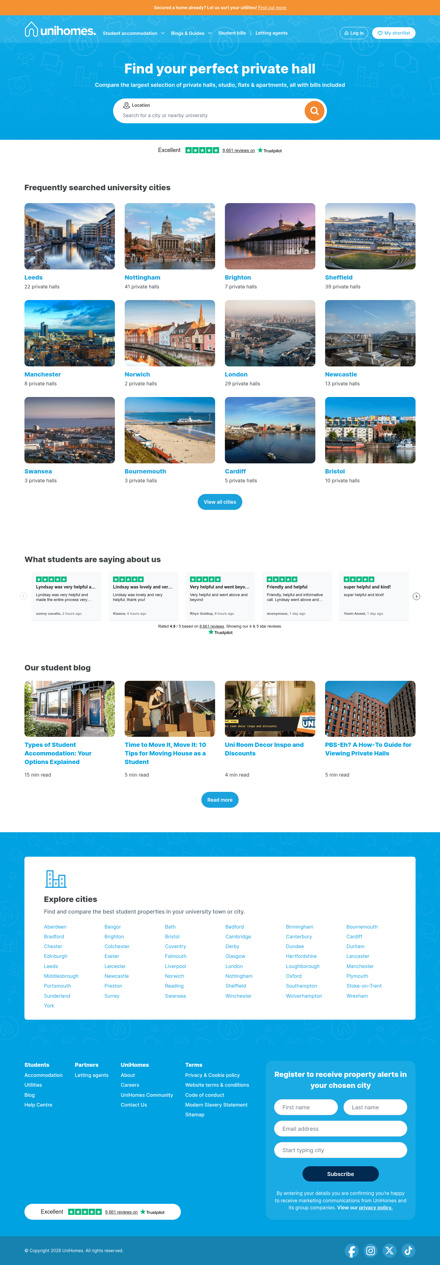 UniHomes landing page