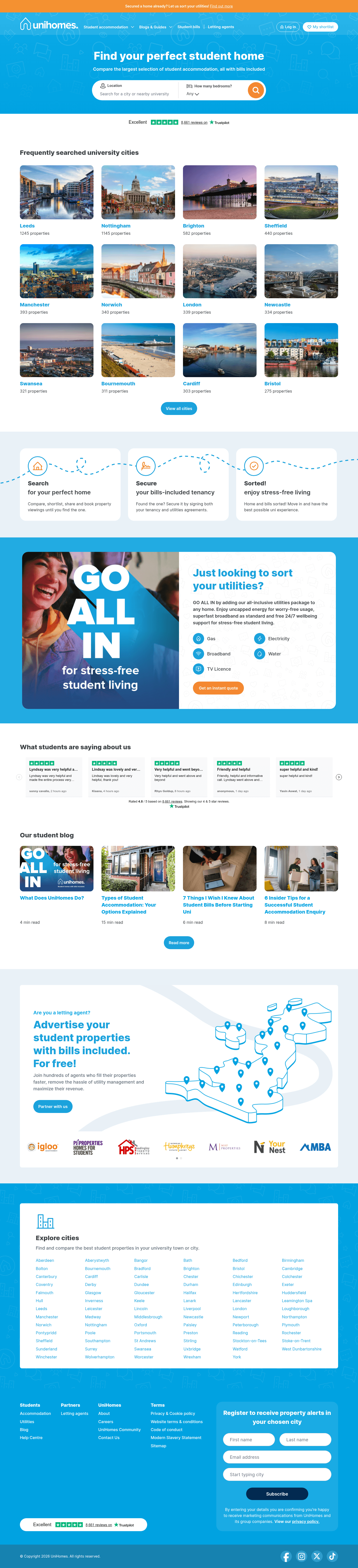 UniHomes landing page